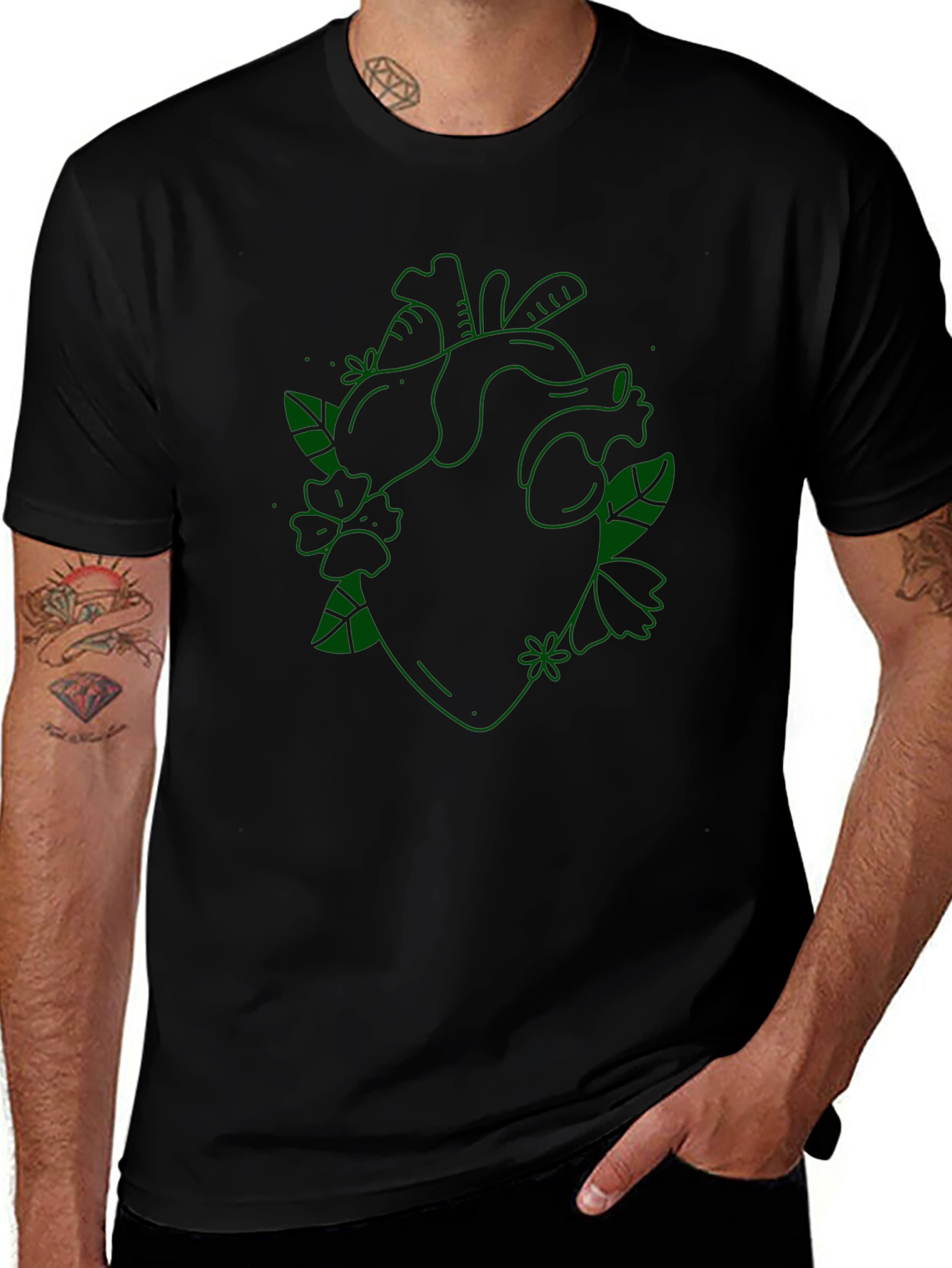 Floral Heart Graphic Tee - Black