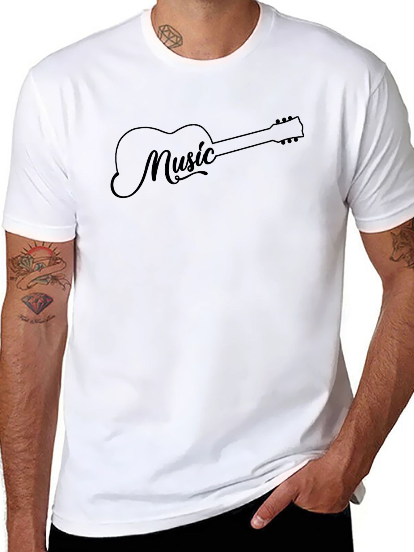 Music Guitar Graphic Tee - Black Cotton T-Shirt