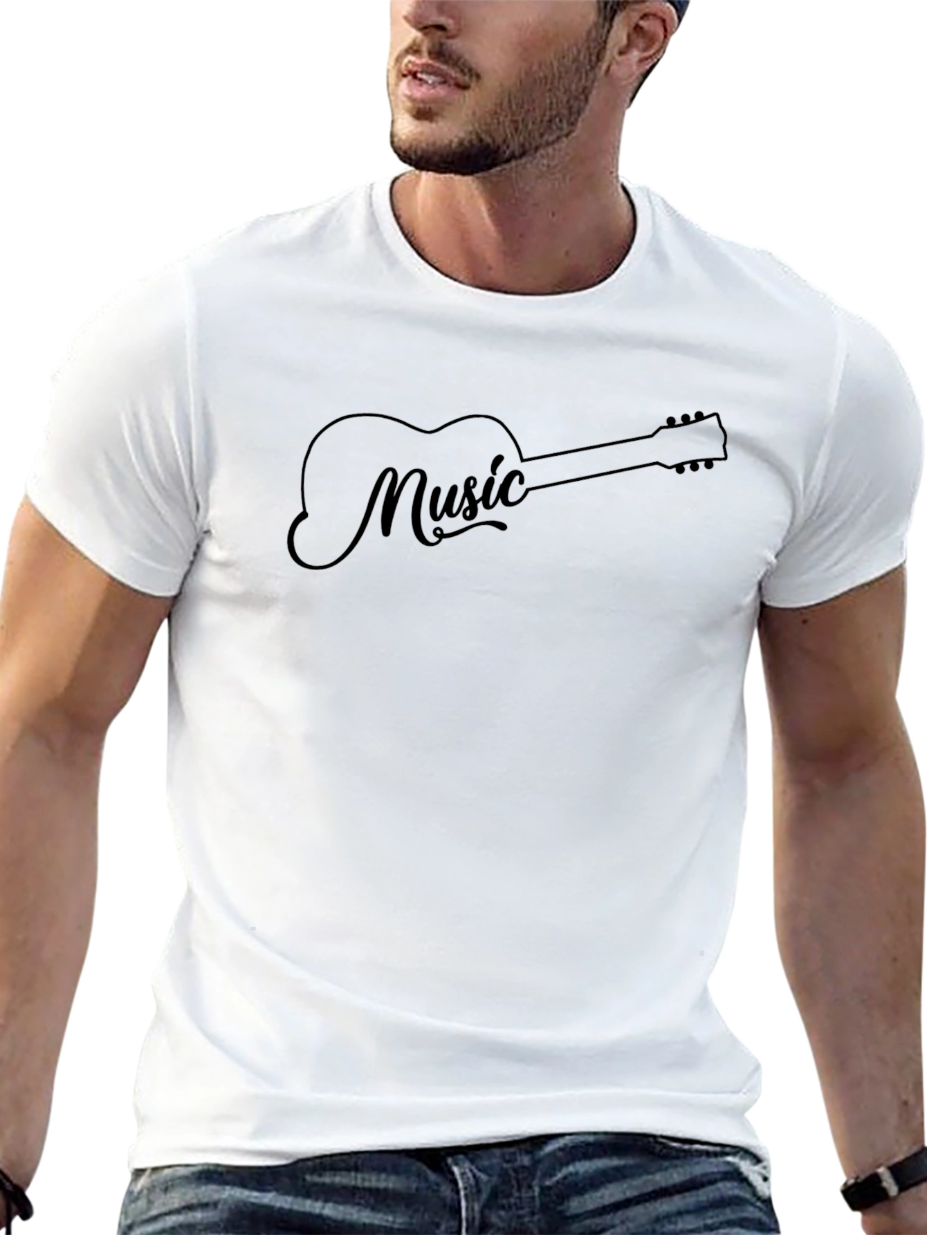 Music Guitar Graphic Tee - Black Cotton T-Shirt