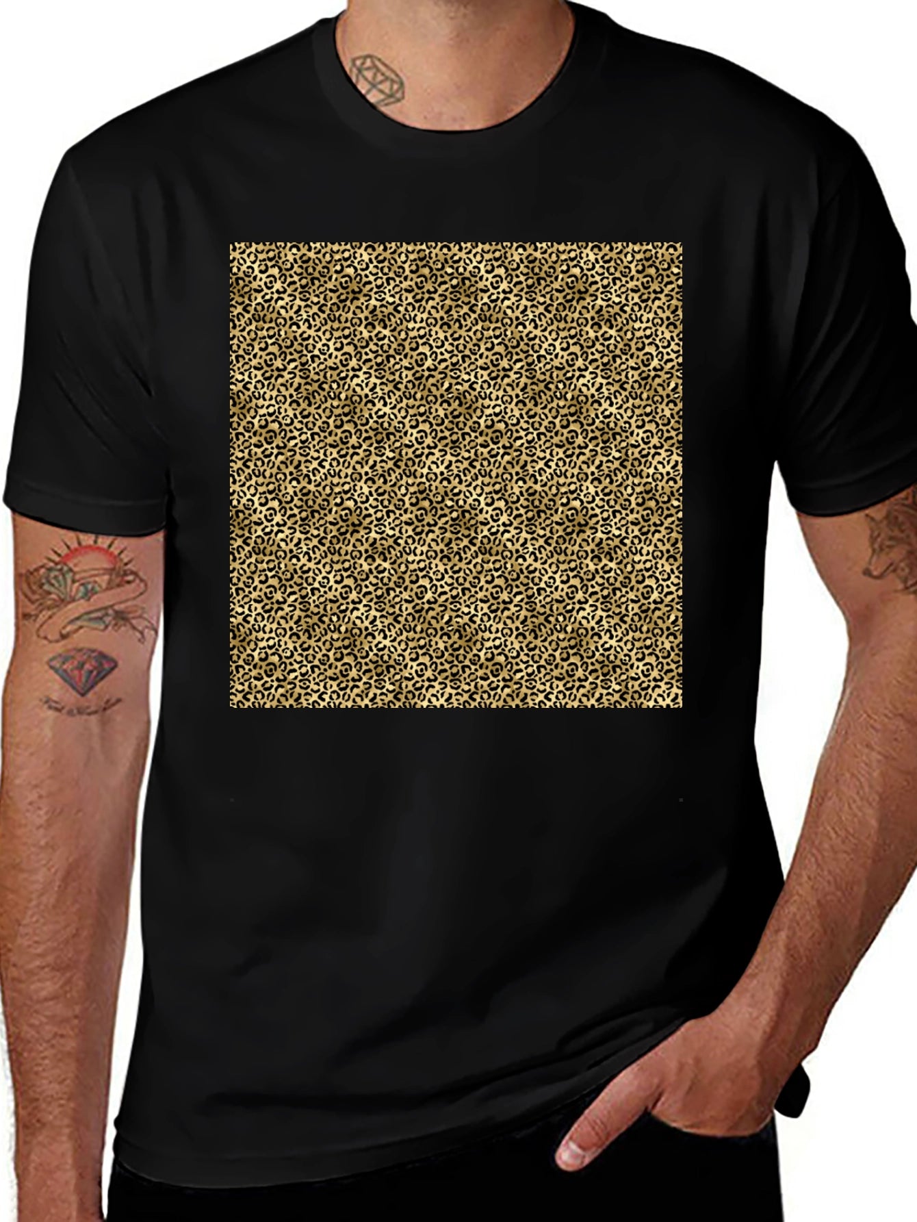 Leopard Print Tee - Stylish Black T-Shirt