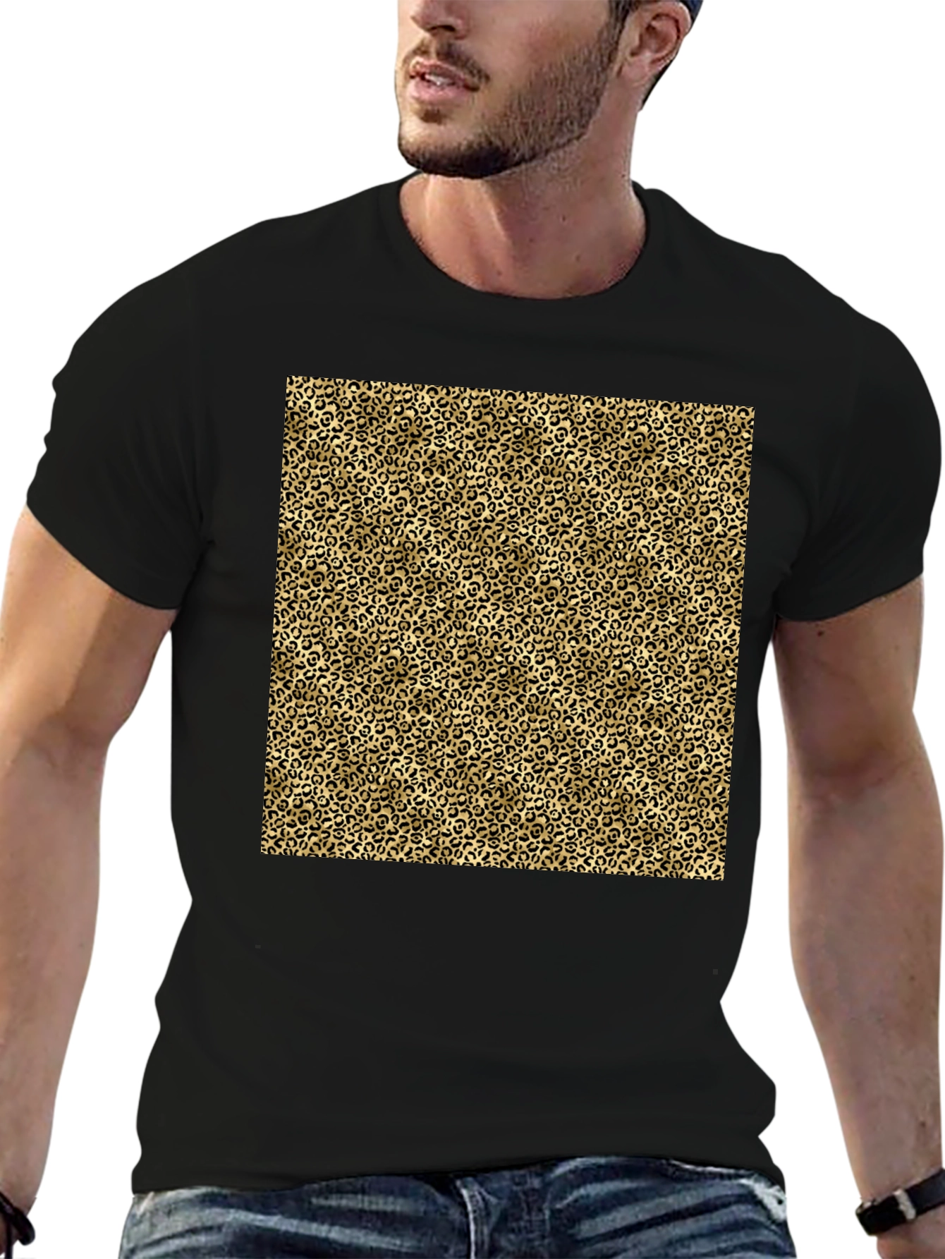 Leopard Print Tee - Stylish Black T-Shirt