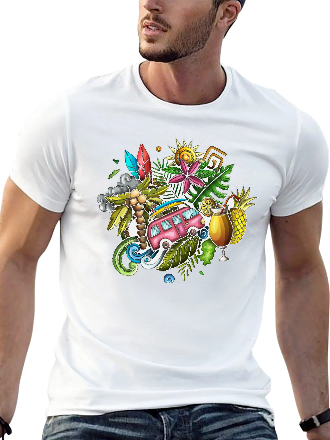Tropical Island Vibes Graphic T-Shirt