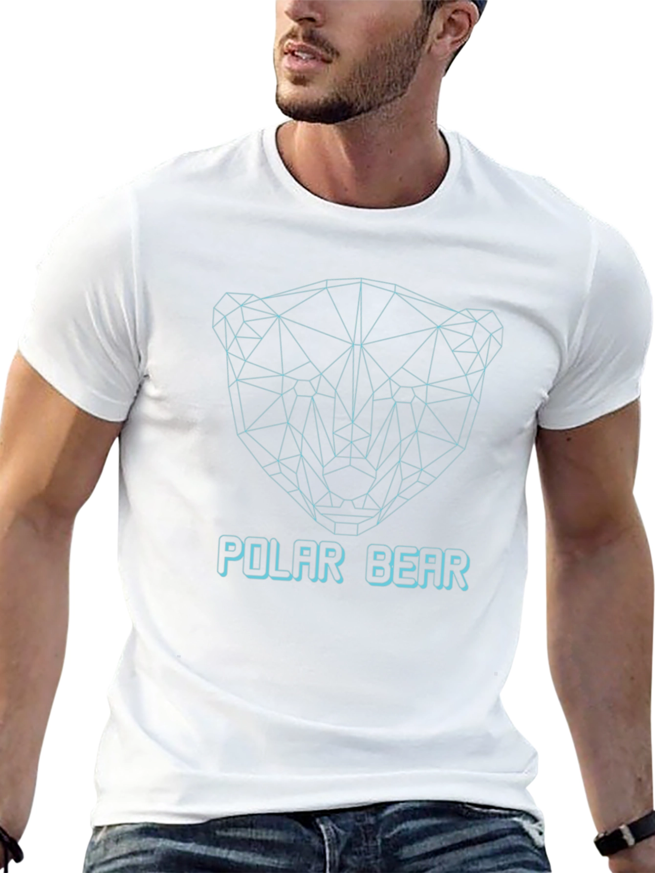 Geometric Polar Bear Graphic T-Shirt - Black