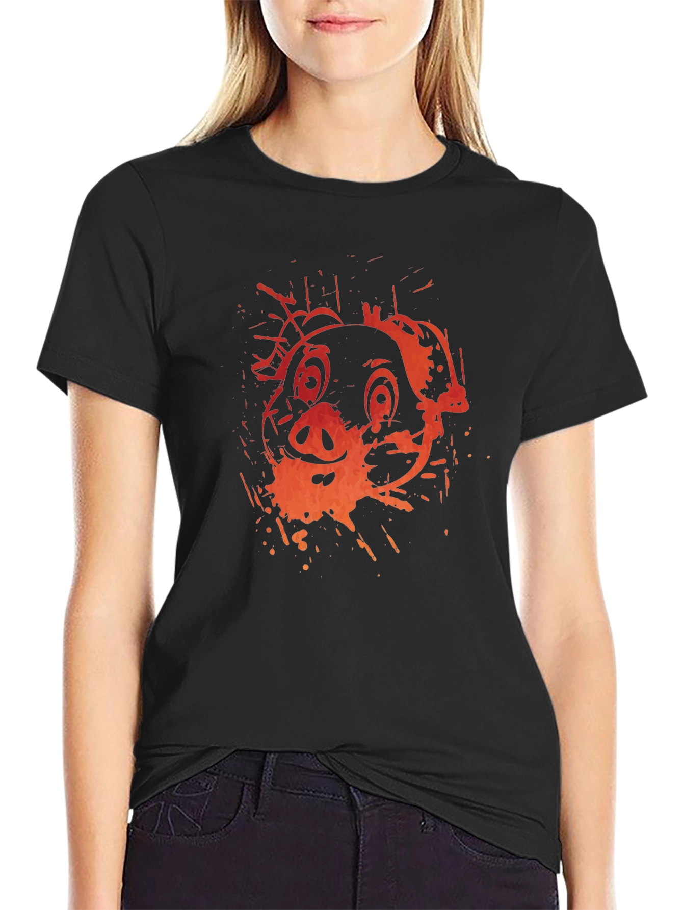 Pig Graphic Print Black T-Shirt