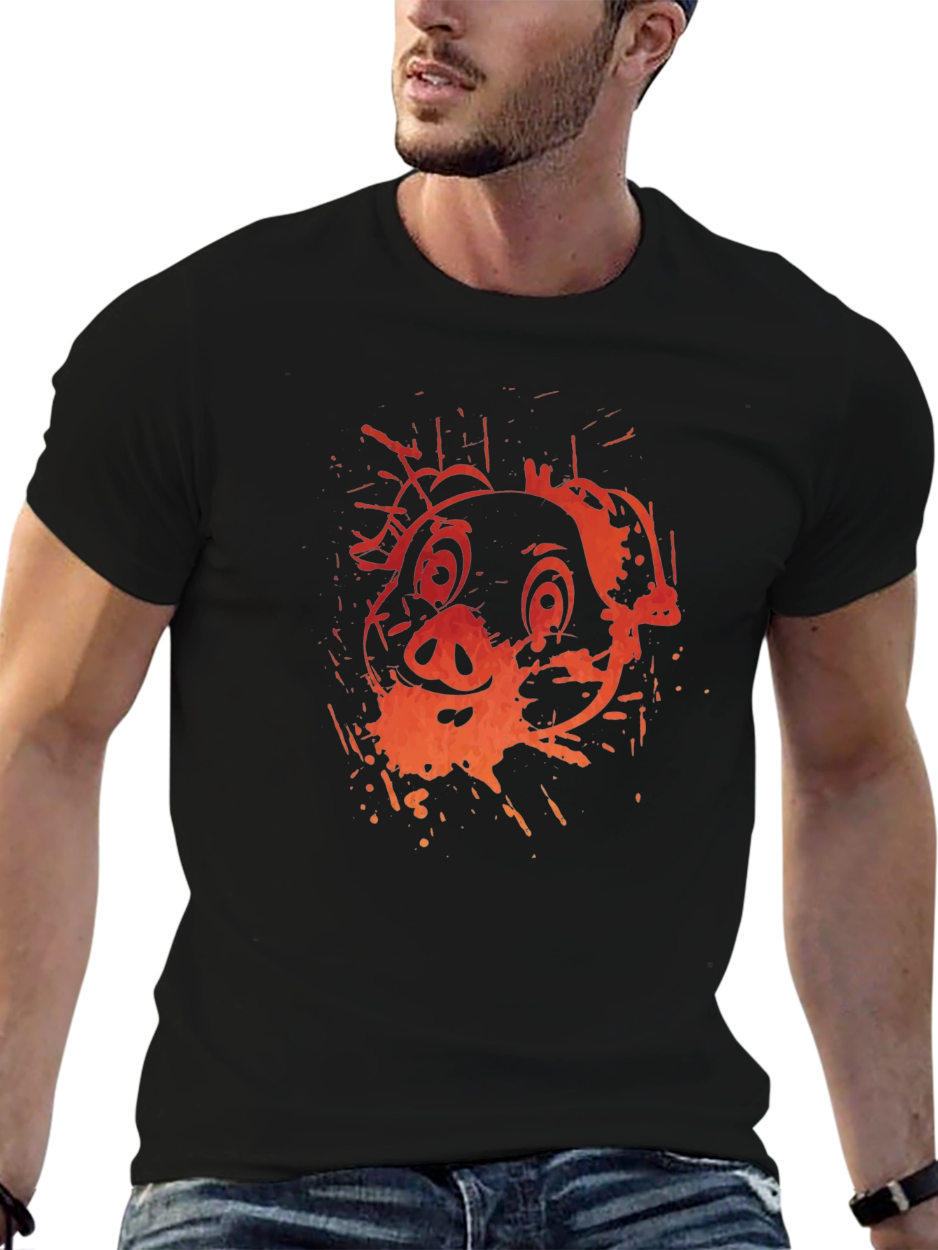 Pig Graphic Print Black T-Shirt