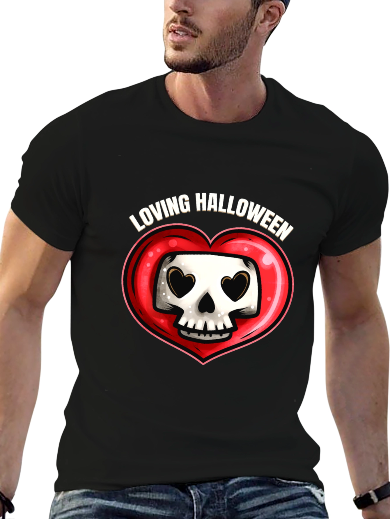 Loving Halloween Graphic Tee - Heart Skull
