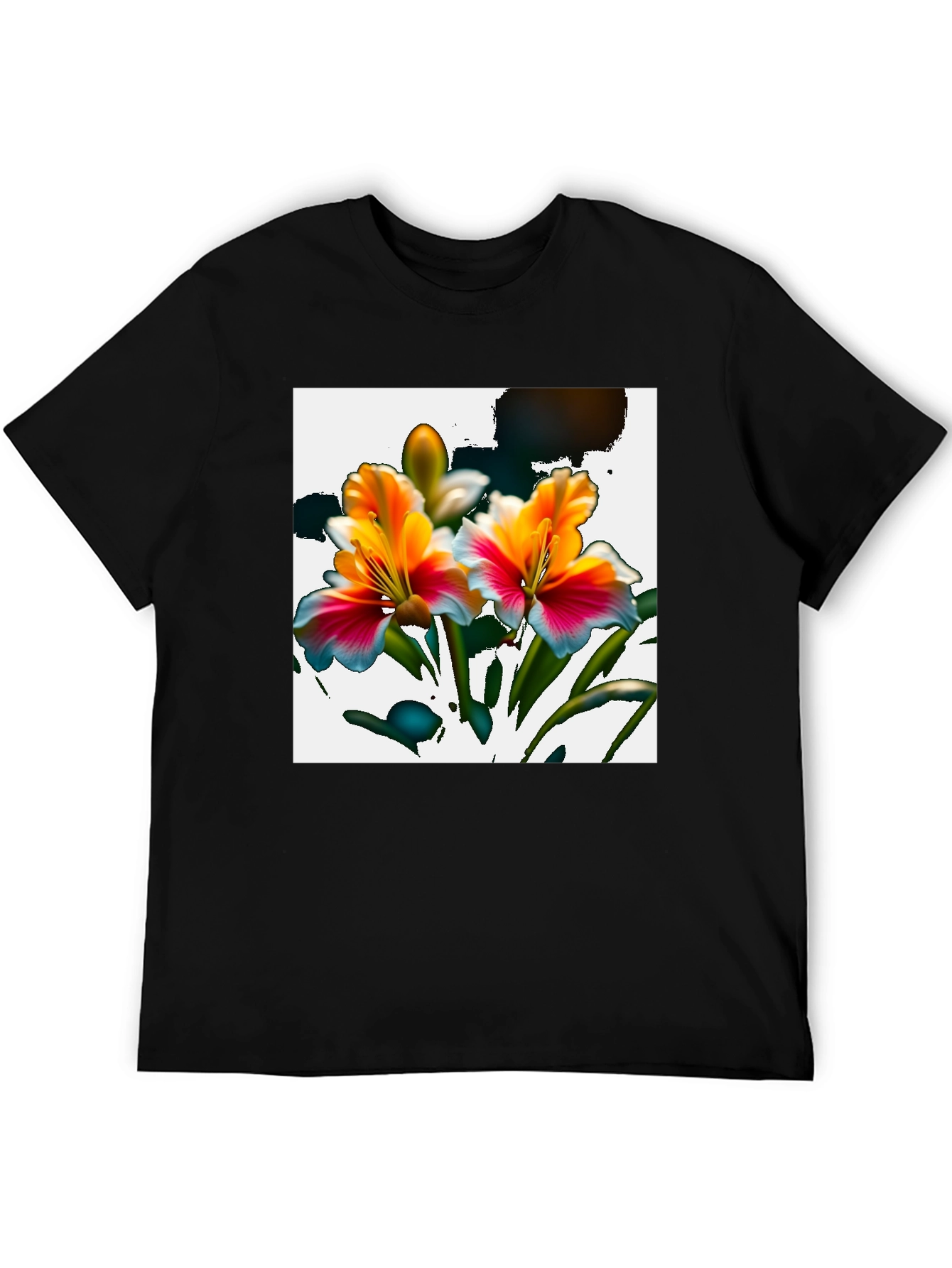 Floral Graphic Print Black Tee