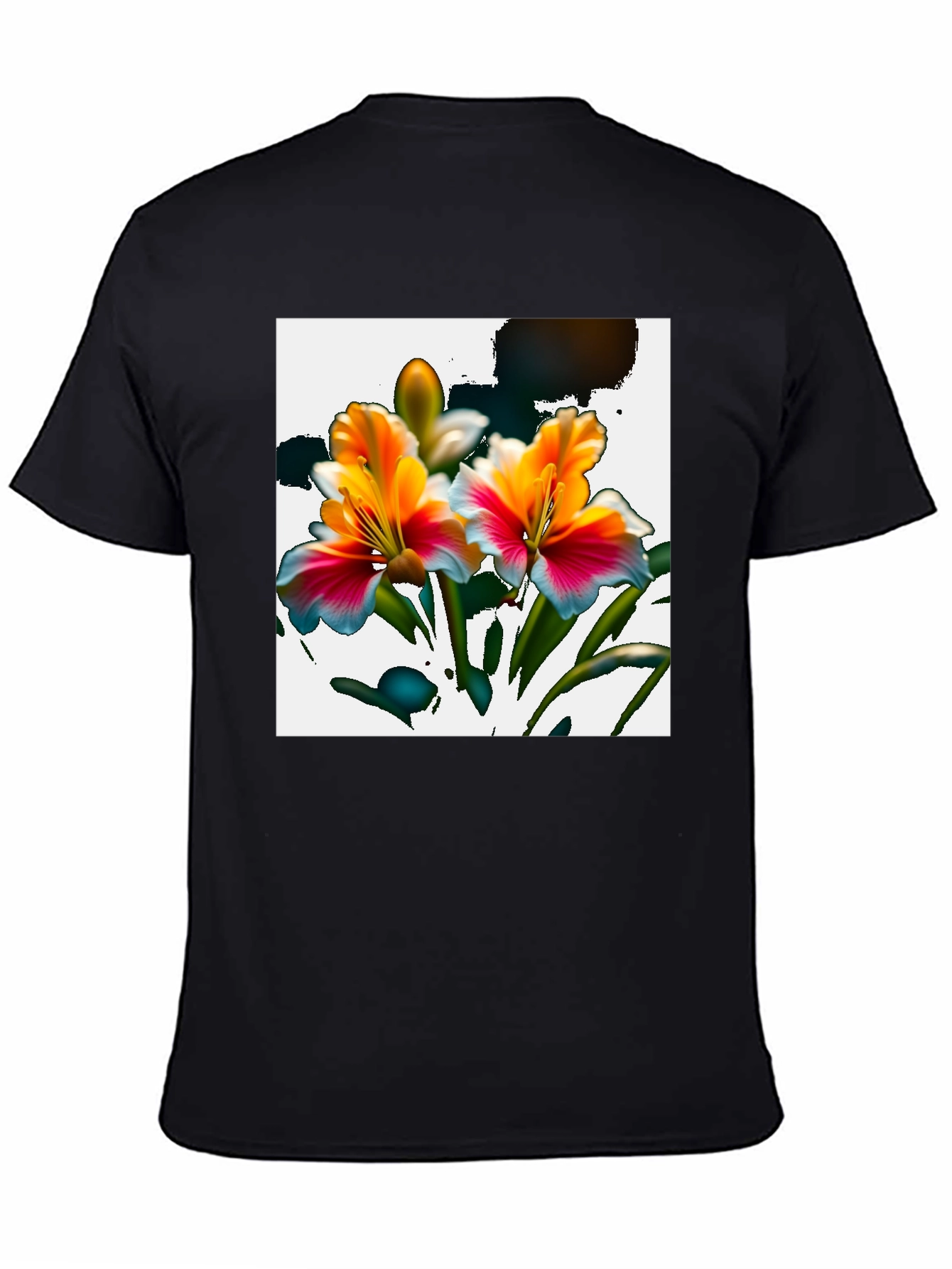 Floral Graphic Print Black Tee