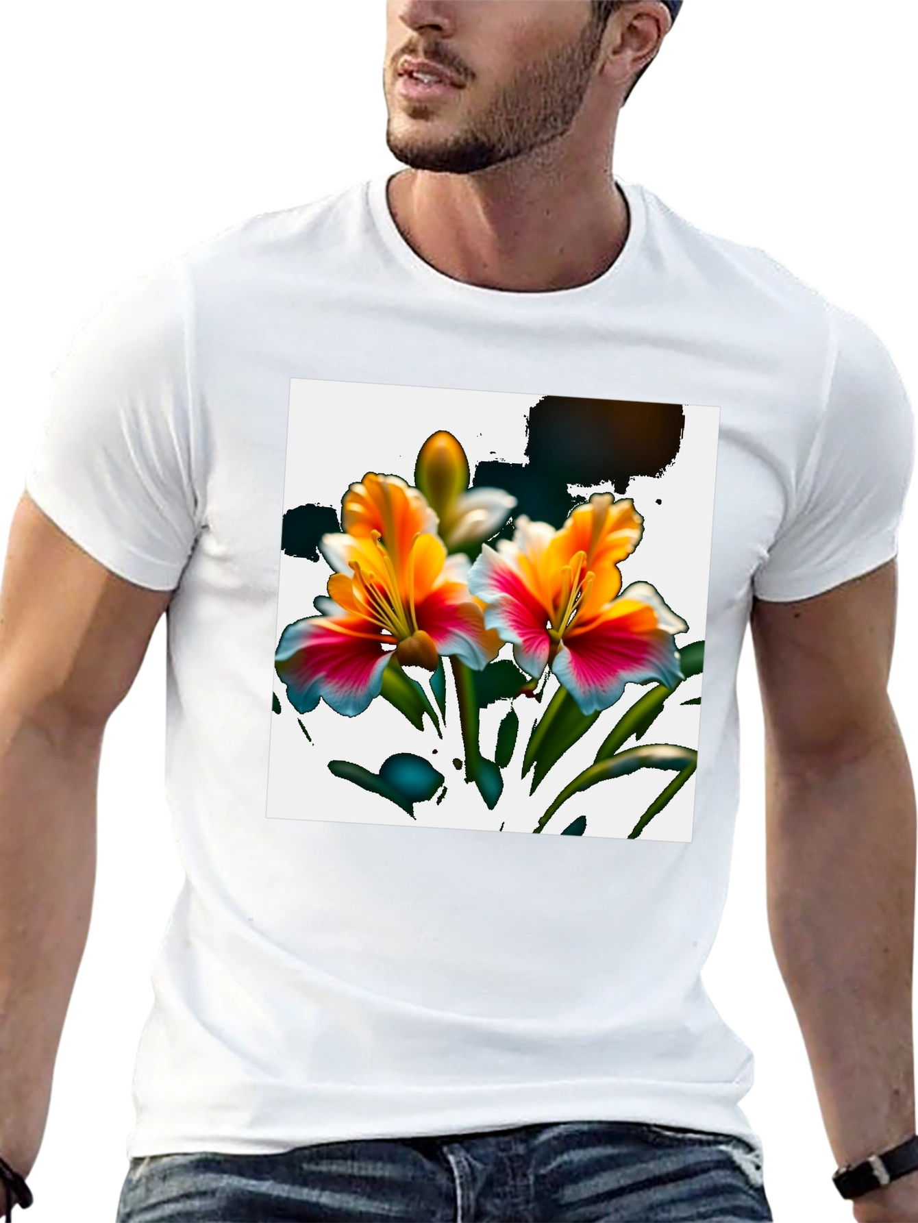 Floral Graphic Print Black Tee