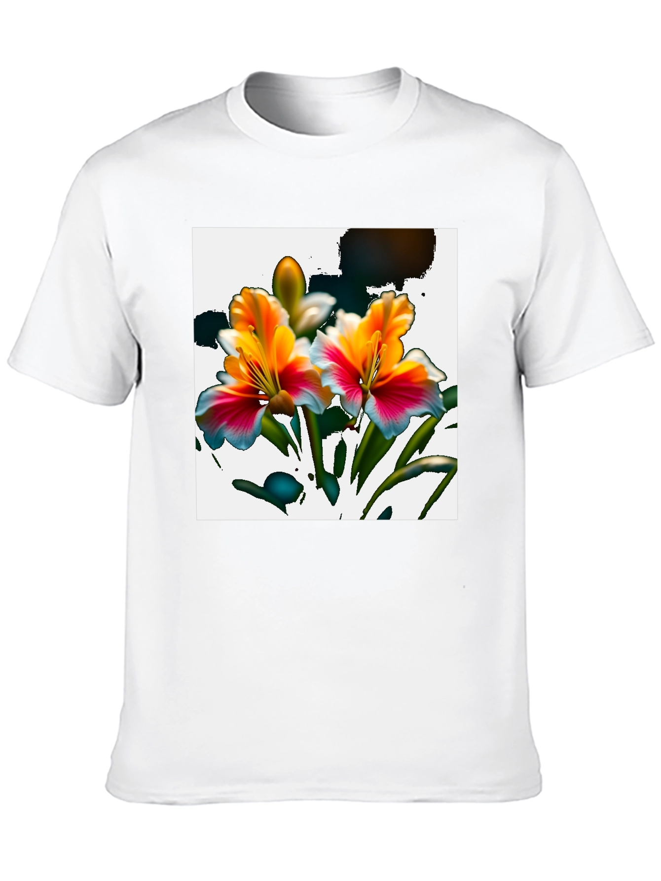 Floral Graphic Print Black Tee