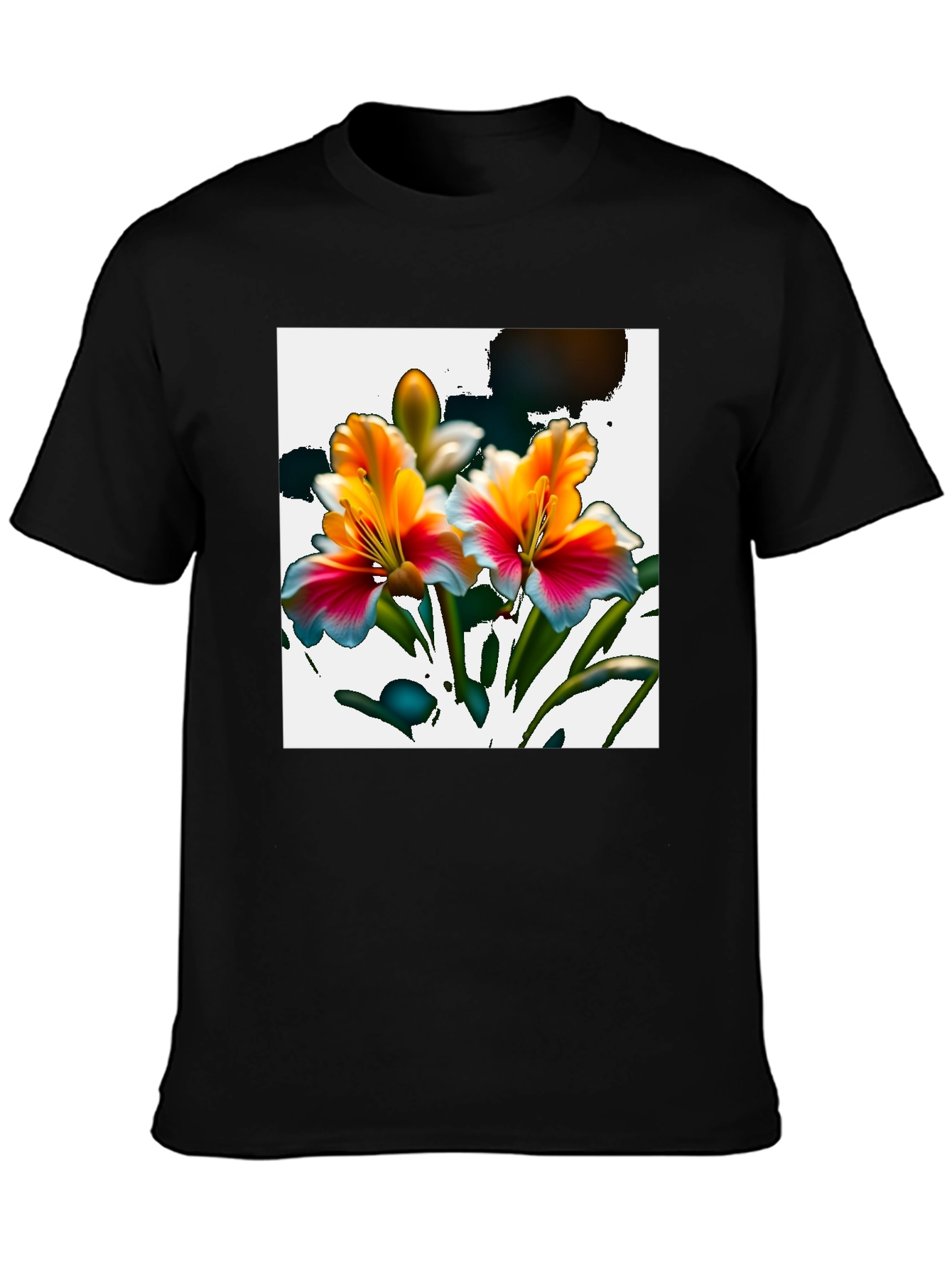 Floral Graphic Print Black Tee