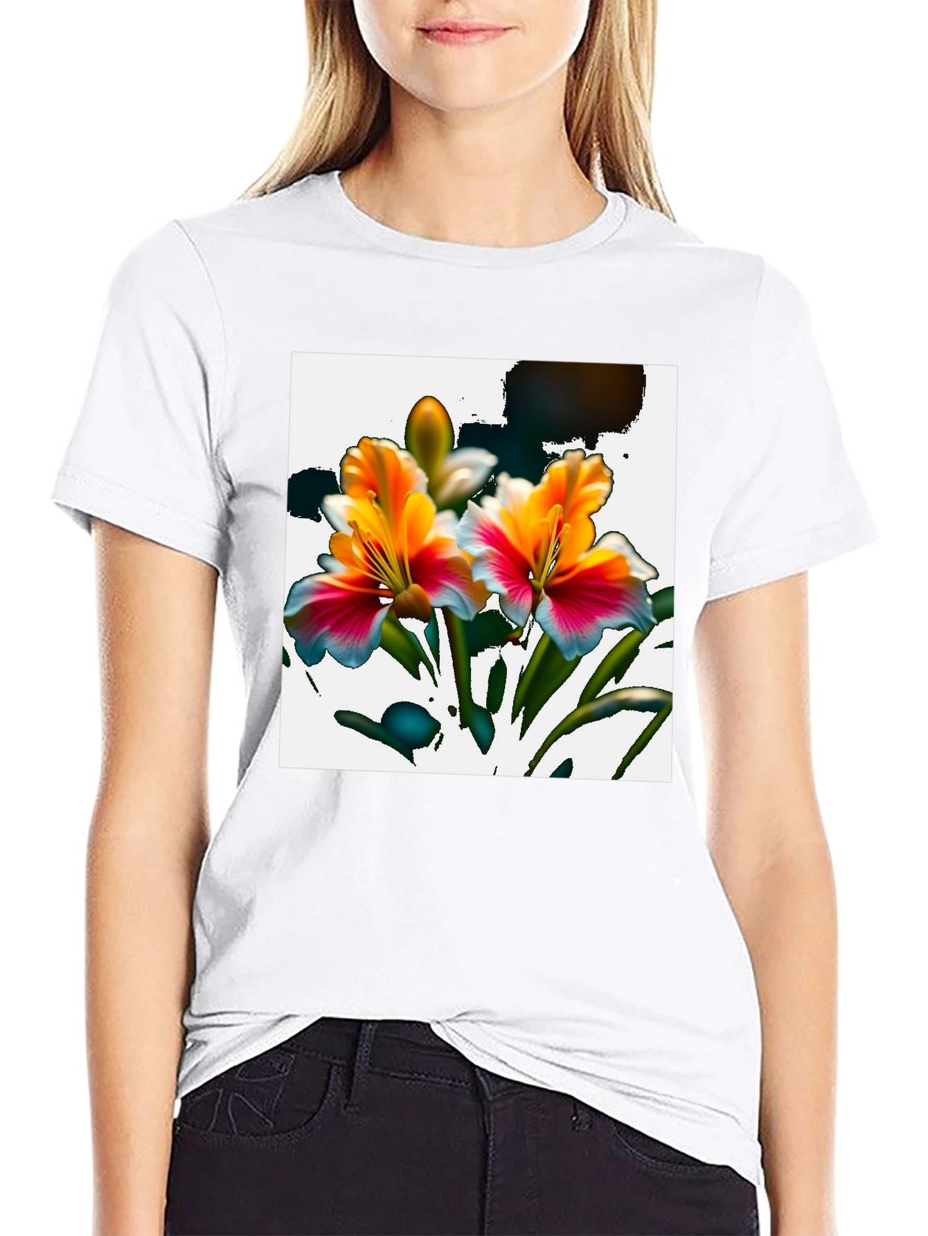 Floral Graphic Print Black Tee