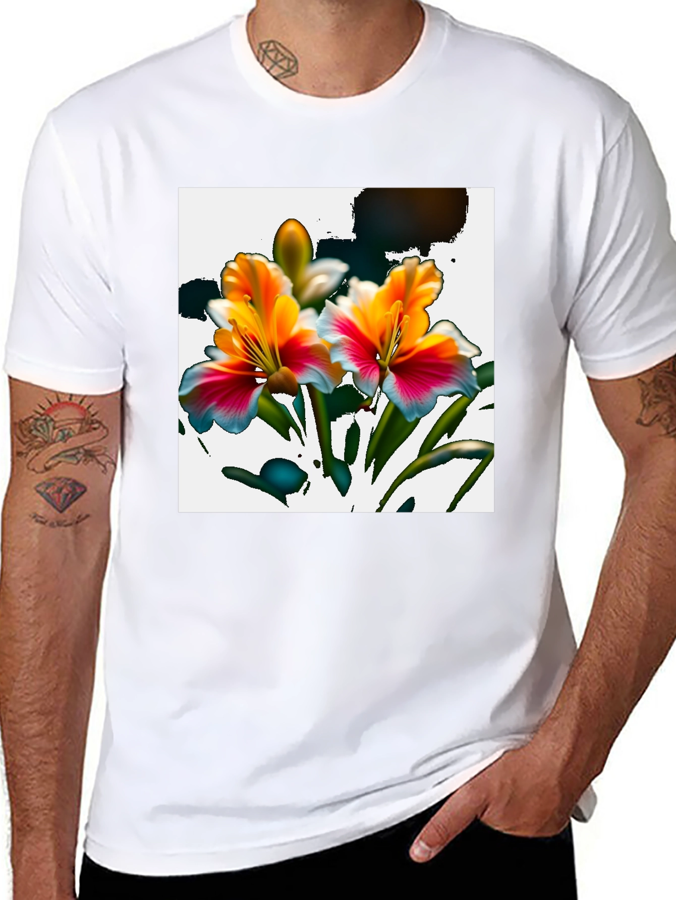 Floral Graphic Print Black Tee