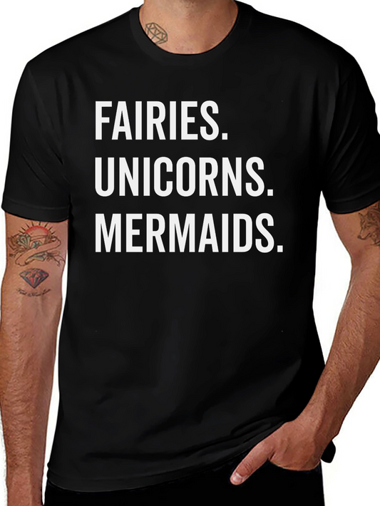 Fairies Unicorns Mermaids Black Graphic Tee