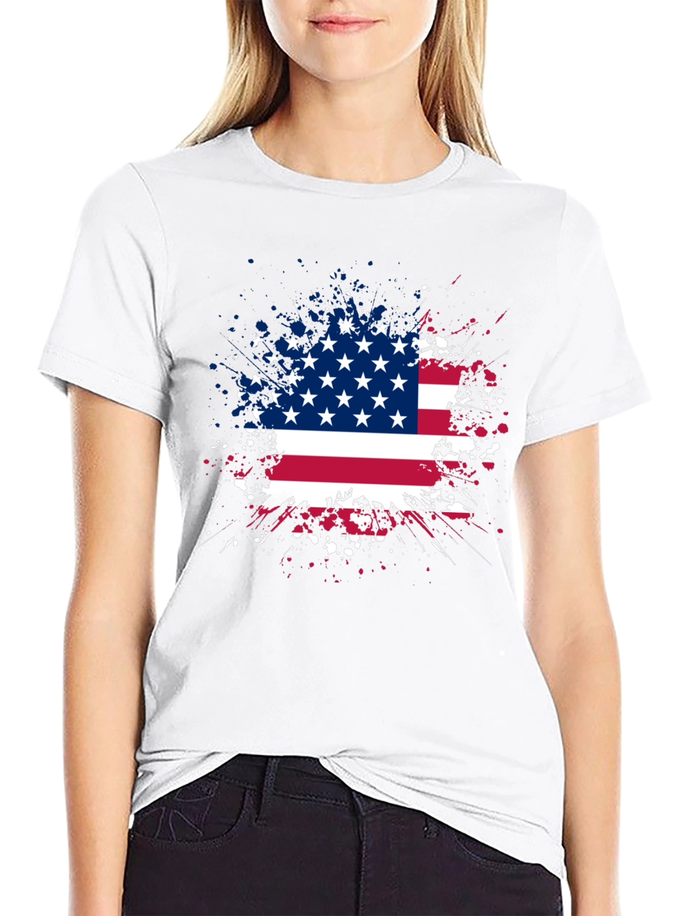 American Flag Splatter Graphic Tee - Patriotic Style