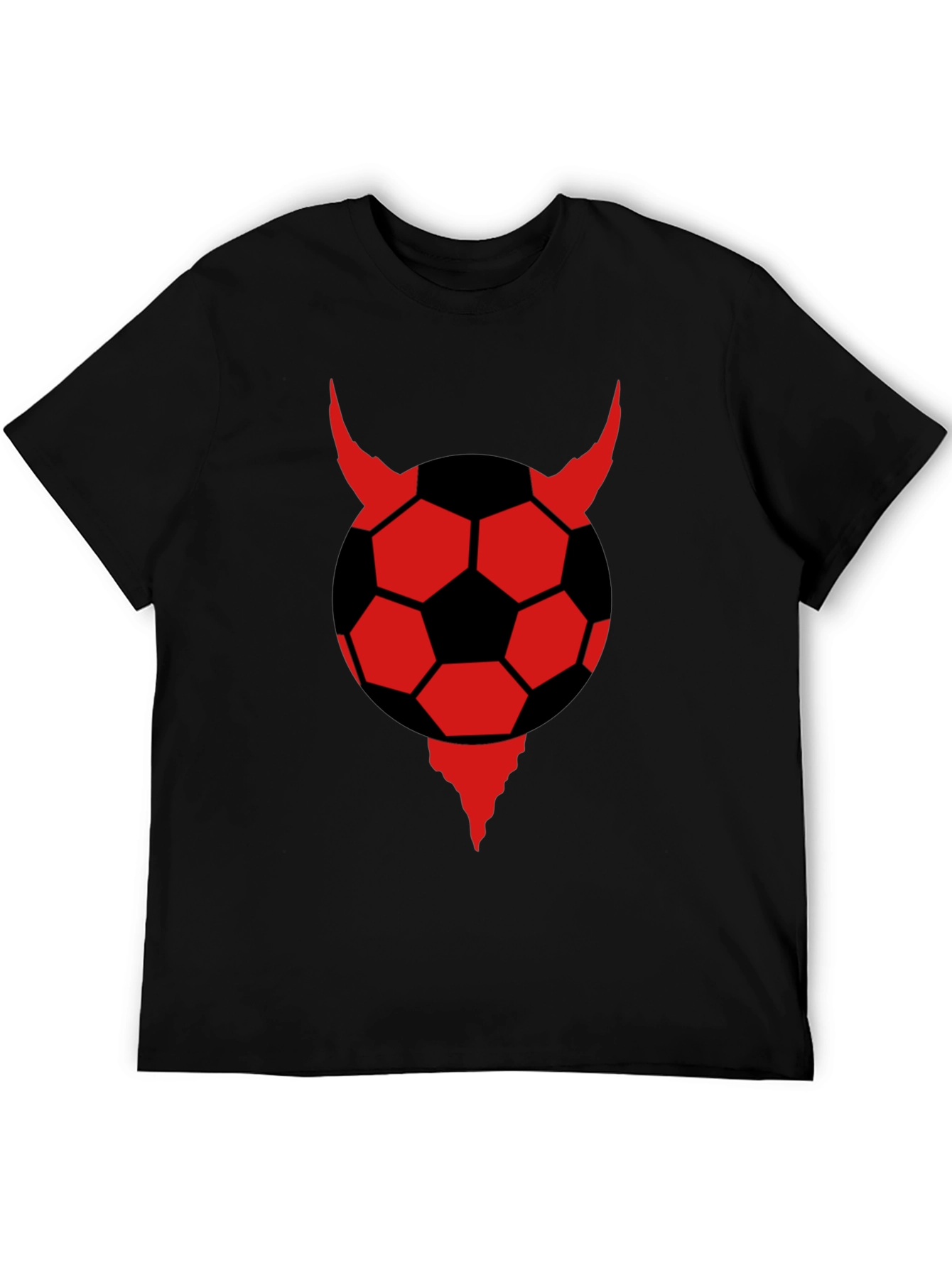 Devil Soccer Ball Graphic Tee - Black Cotton T-Shirt