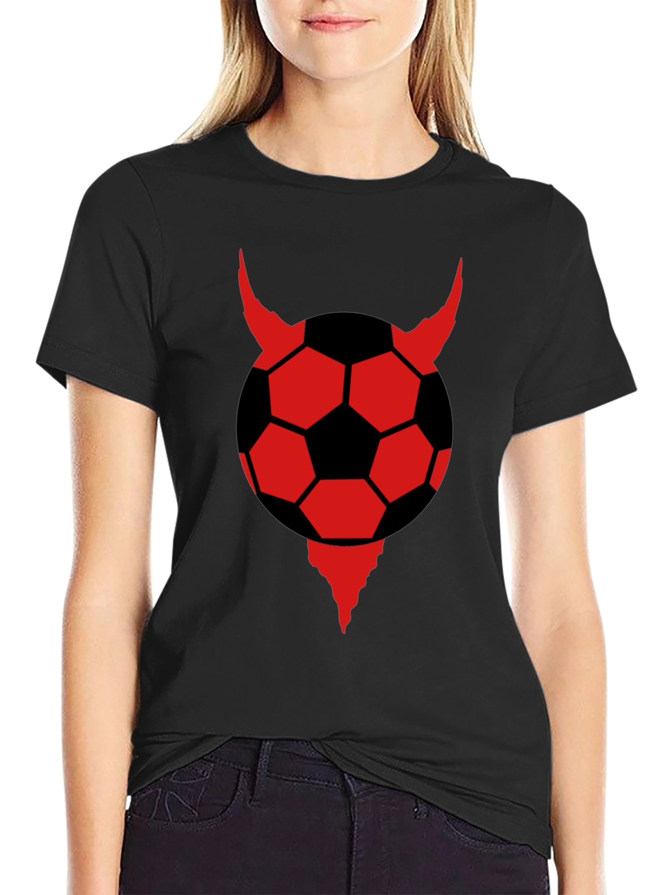 Devil Soccer Ball Graphic Tee - Black Cotton T-Shirt