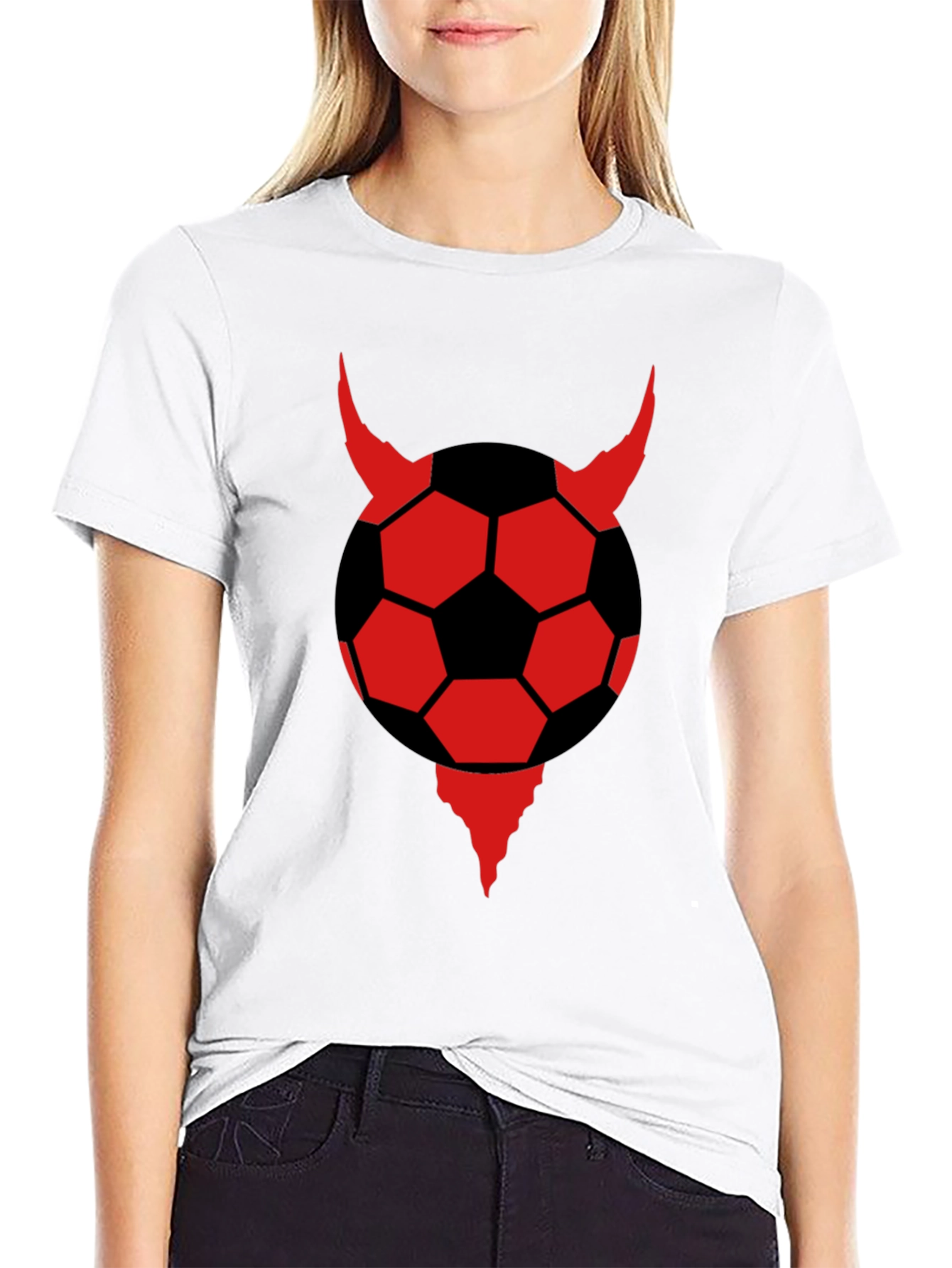 Devil Soccer Ball Graphic Tee - Black Cotton T-Shirt