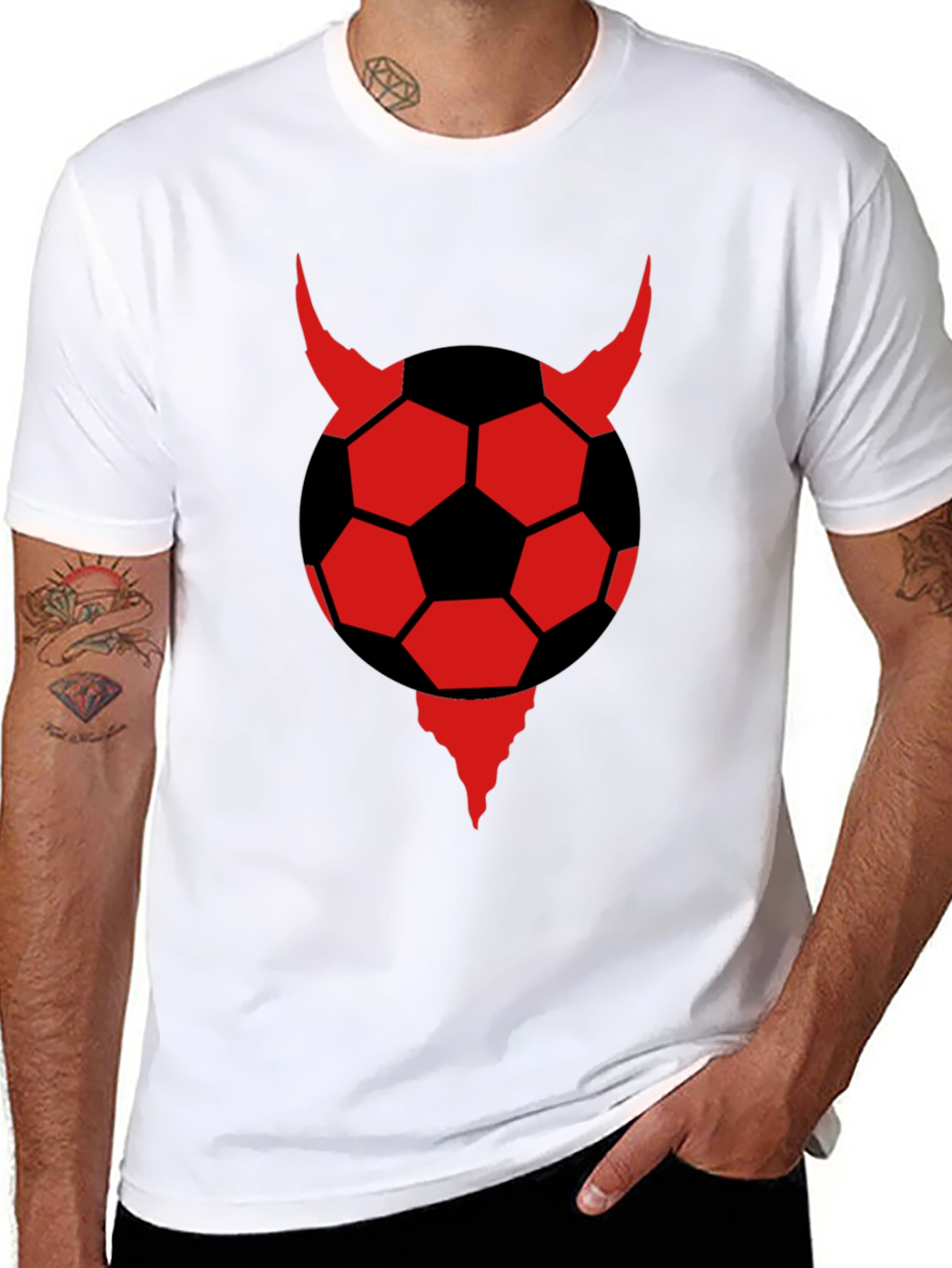 Devil Soccer Ball Graphic Tee - Black Cotton T-Shirt