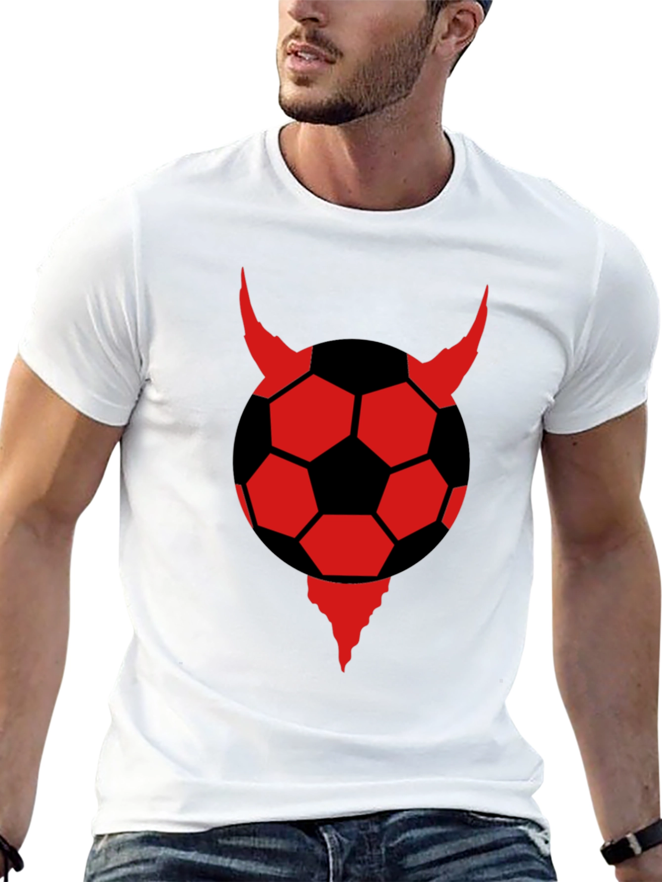 Devil Soccer Ball Graphic Tee - Black Cotton T-Shirt