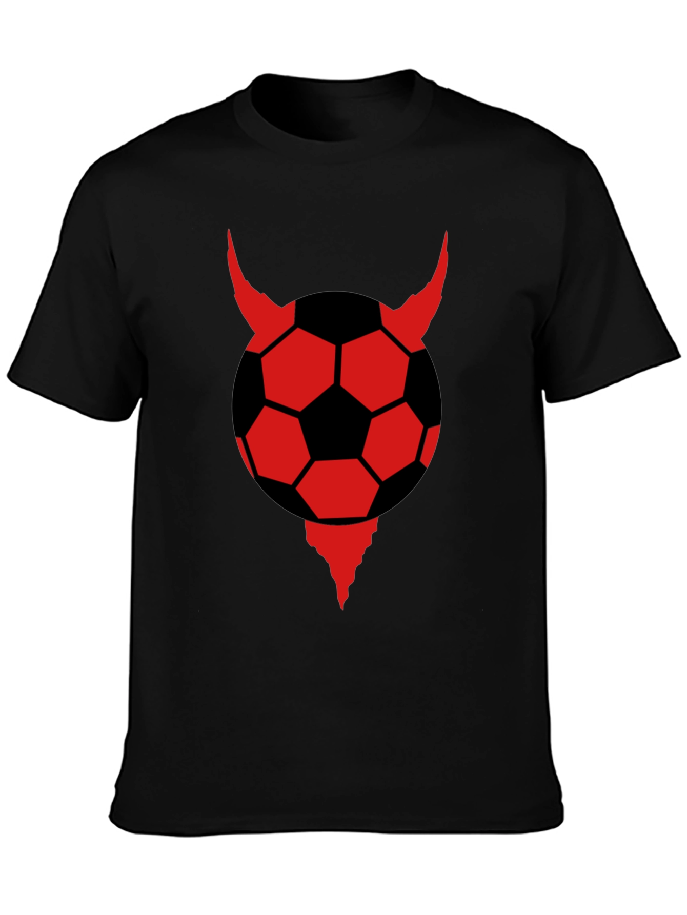 Devil Soccer Ball Graphic Tee - Black Cotton T-Shirt