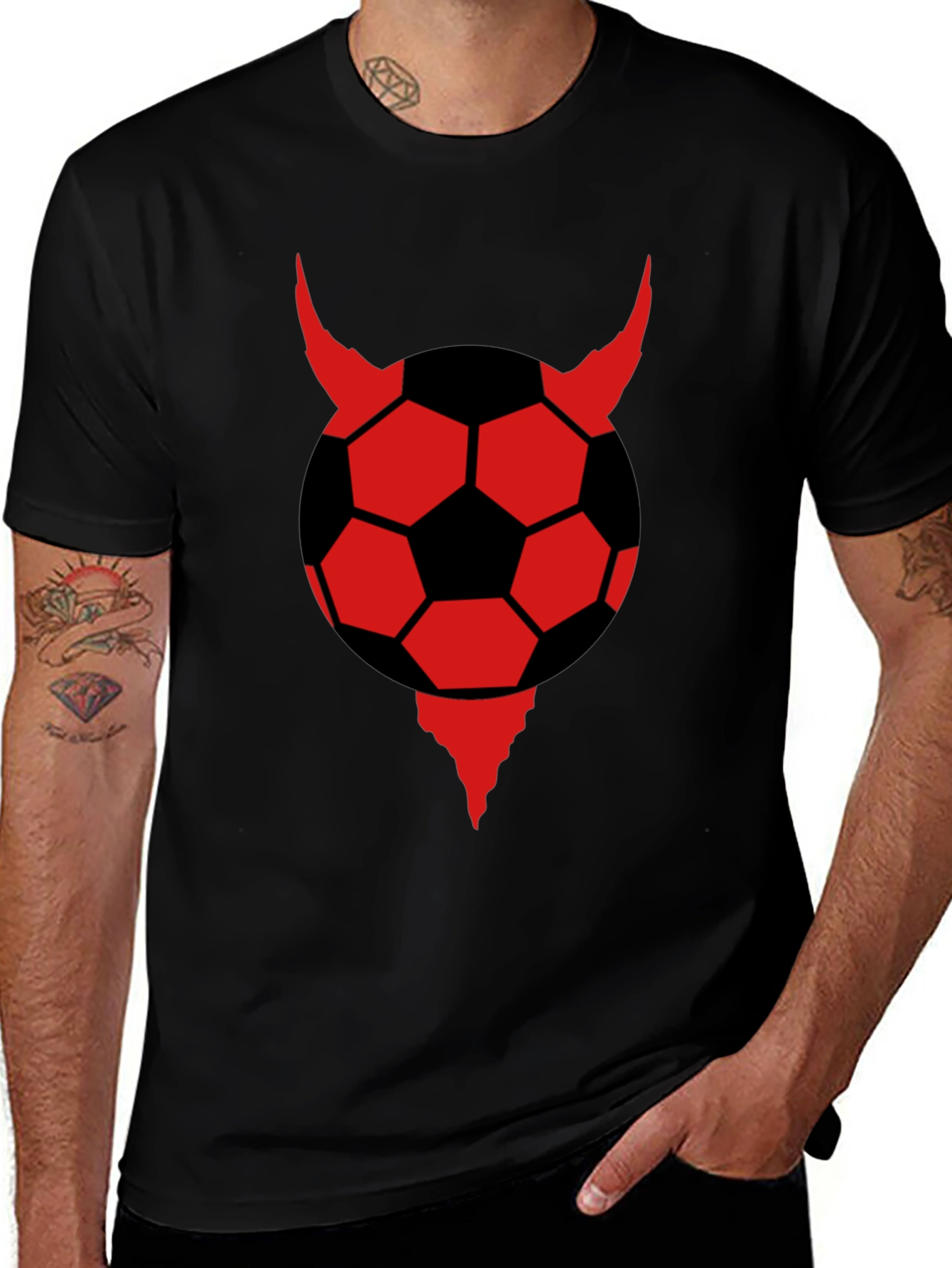 Devil Soccer Ball Graphic Tee - Black Cotton T-Shirt