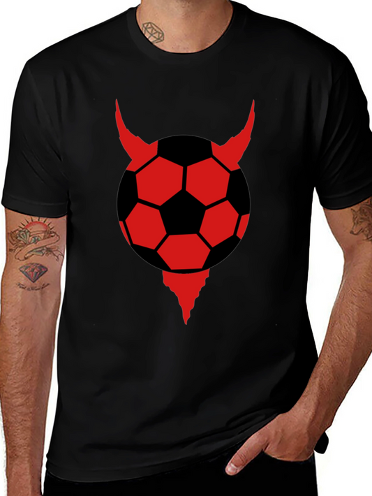 Devil Soccer Ball Graphic Tee - Black Cotton T-Shirt