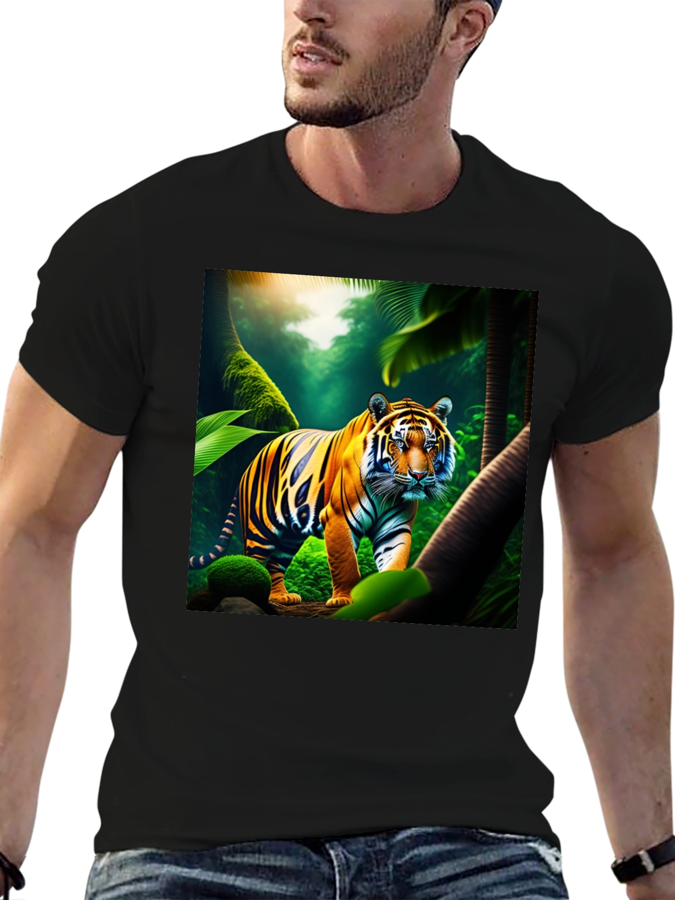 Tiger Jungle Graphic Tee - Mens Black T-Shirt