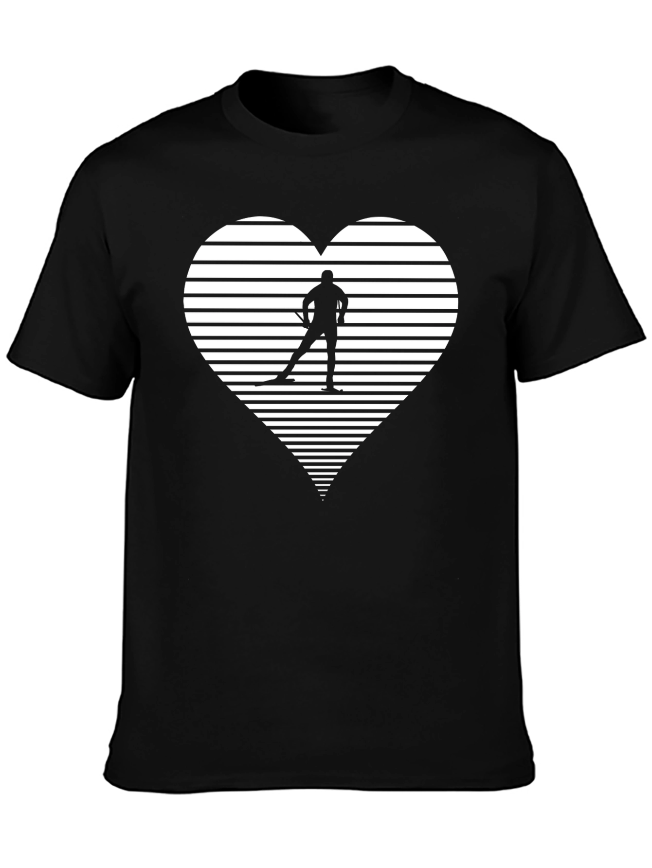 Skiing Heart Graphic T-Shirt - Black
