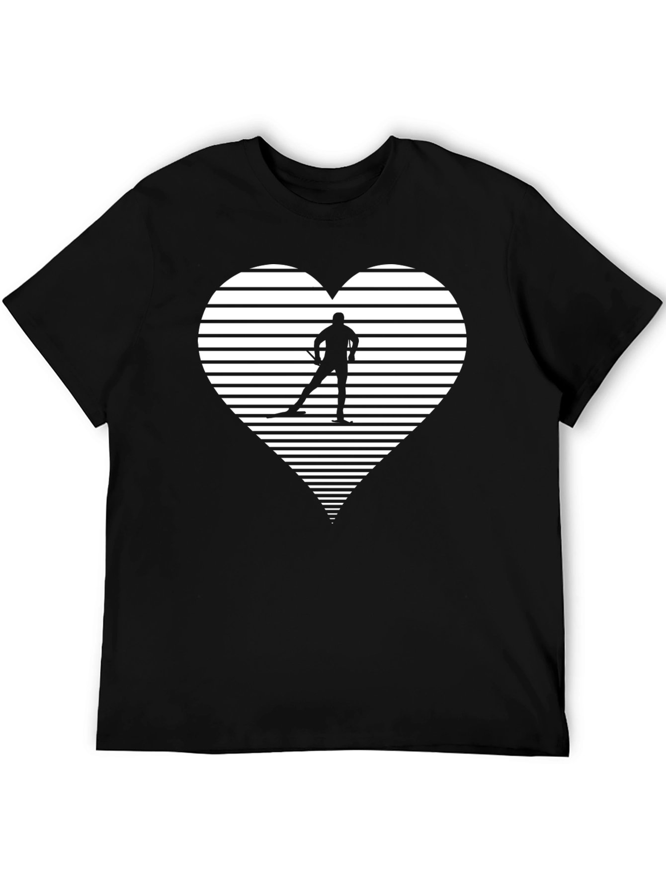 Skiing Heart Graphic T-Shirt - Black