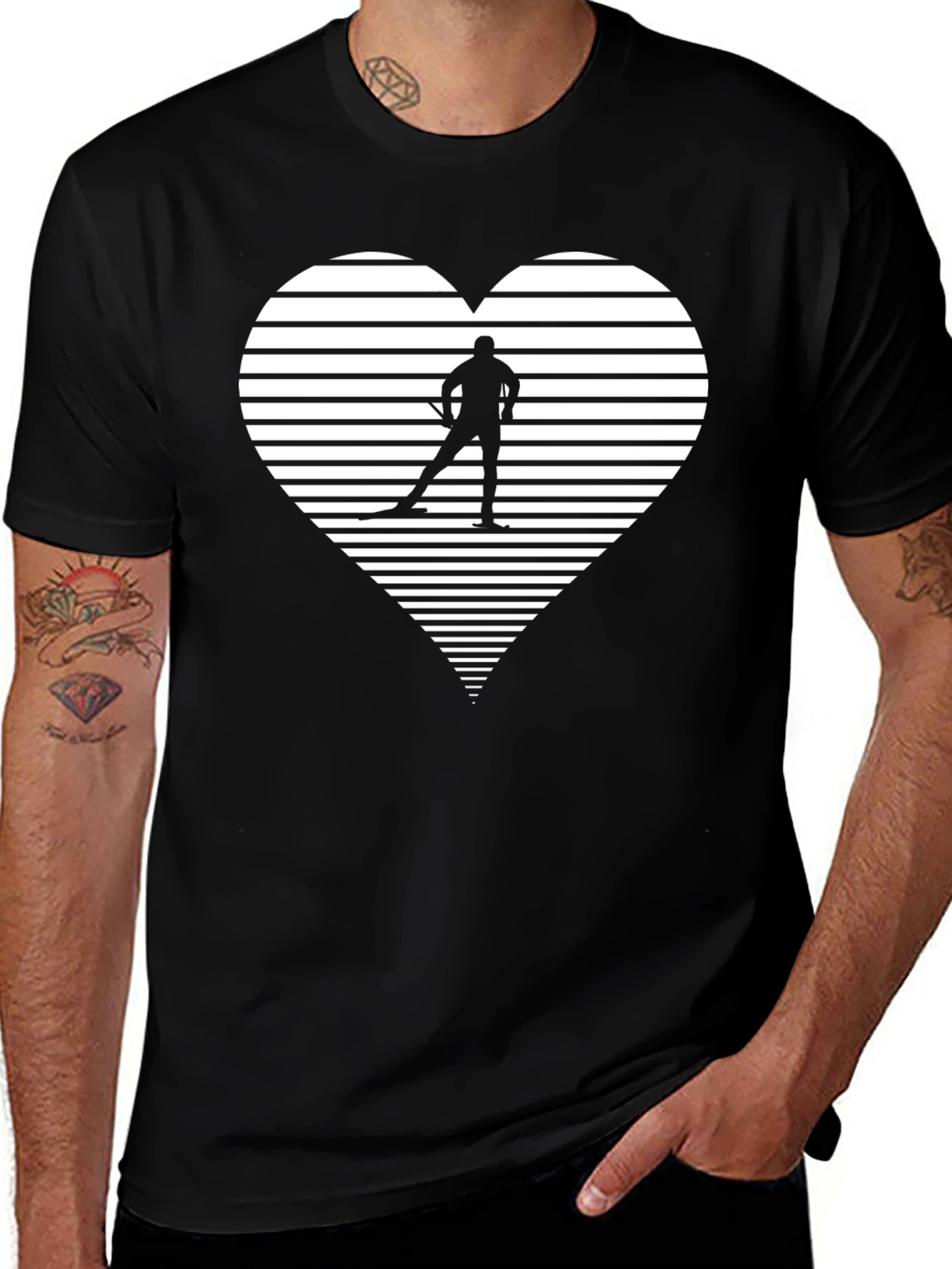 Skiing Heart Graphic T-Shirt - Black