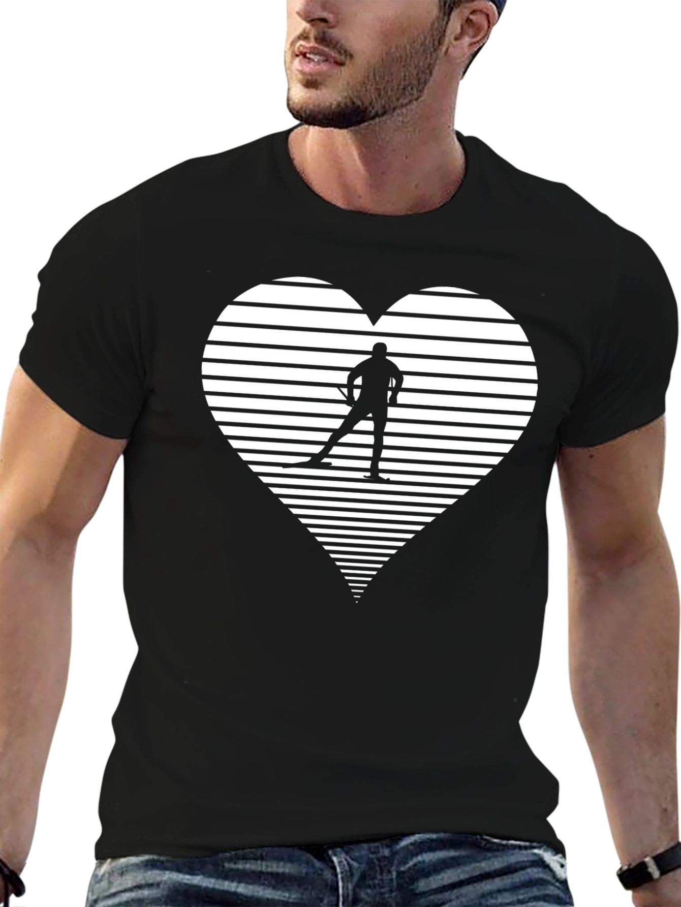 Skiing Heart Graphic T-Shirt - Black