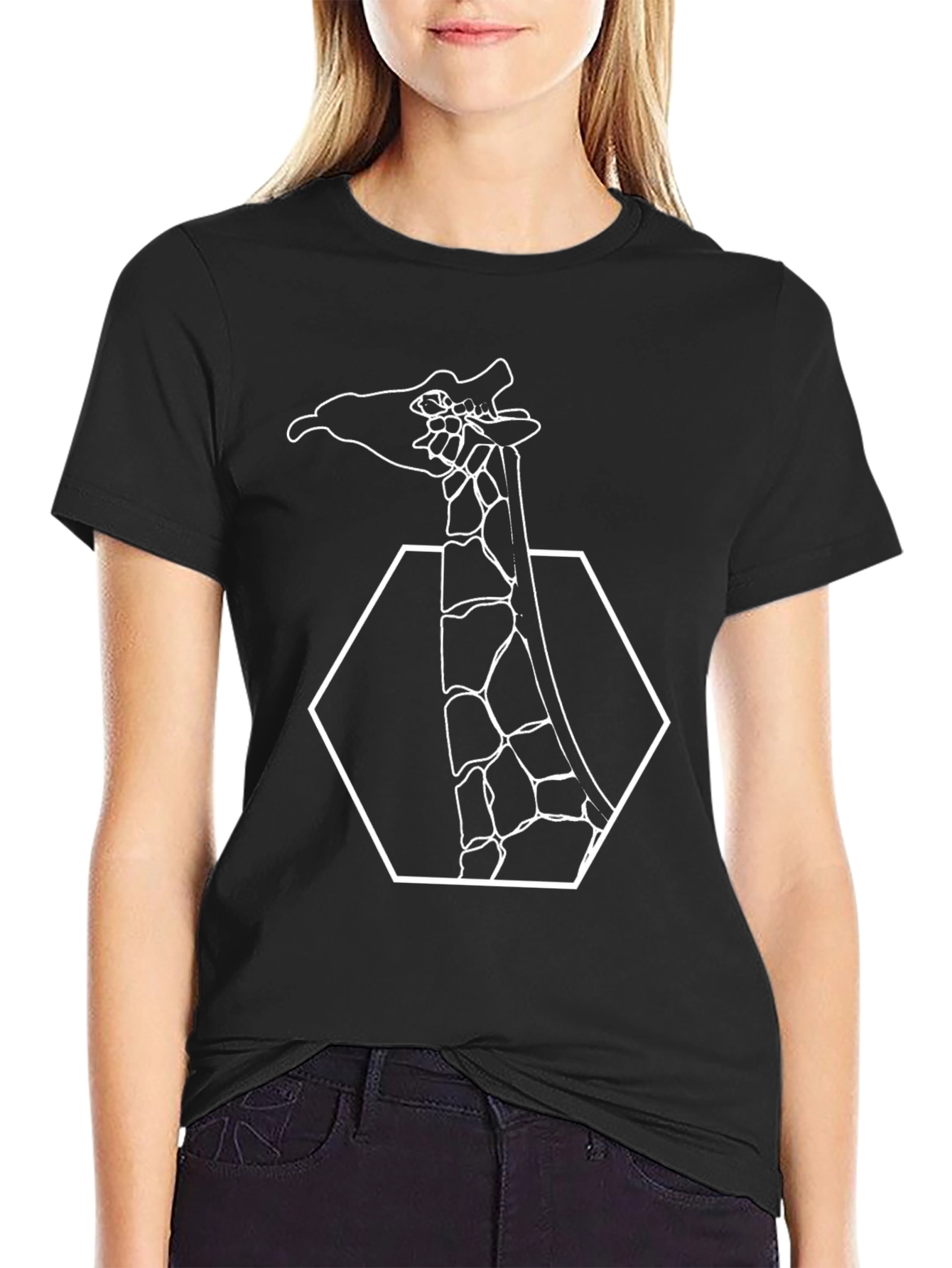 Giraffe Hexagon Graphic Tee - Unique Black T-Shirt