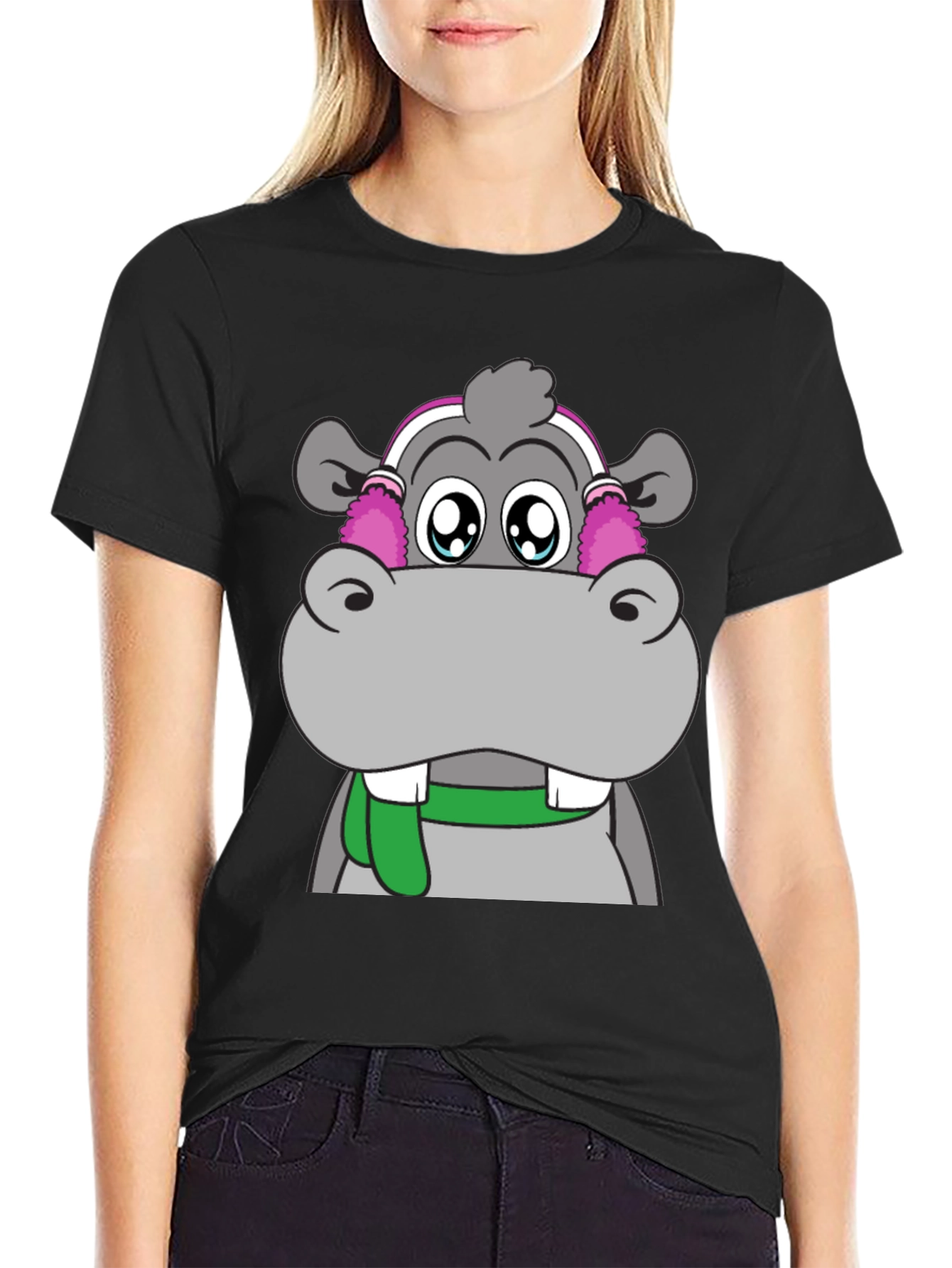 Hippo Headphones Graphic Tee - Cool Black T-Shirt