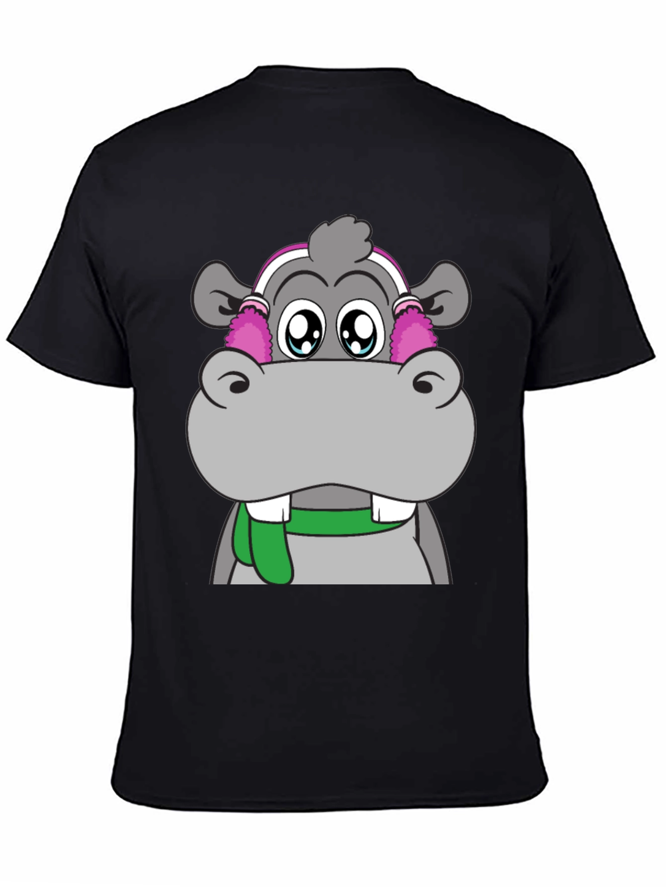 Hippo Headphones Graphic Tee - Cool Black T-Shirt