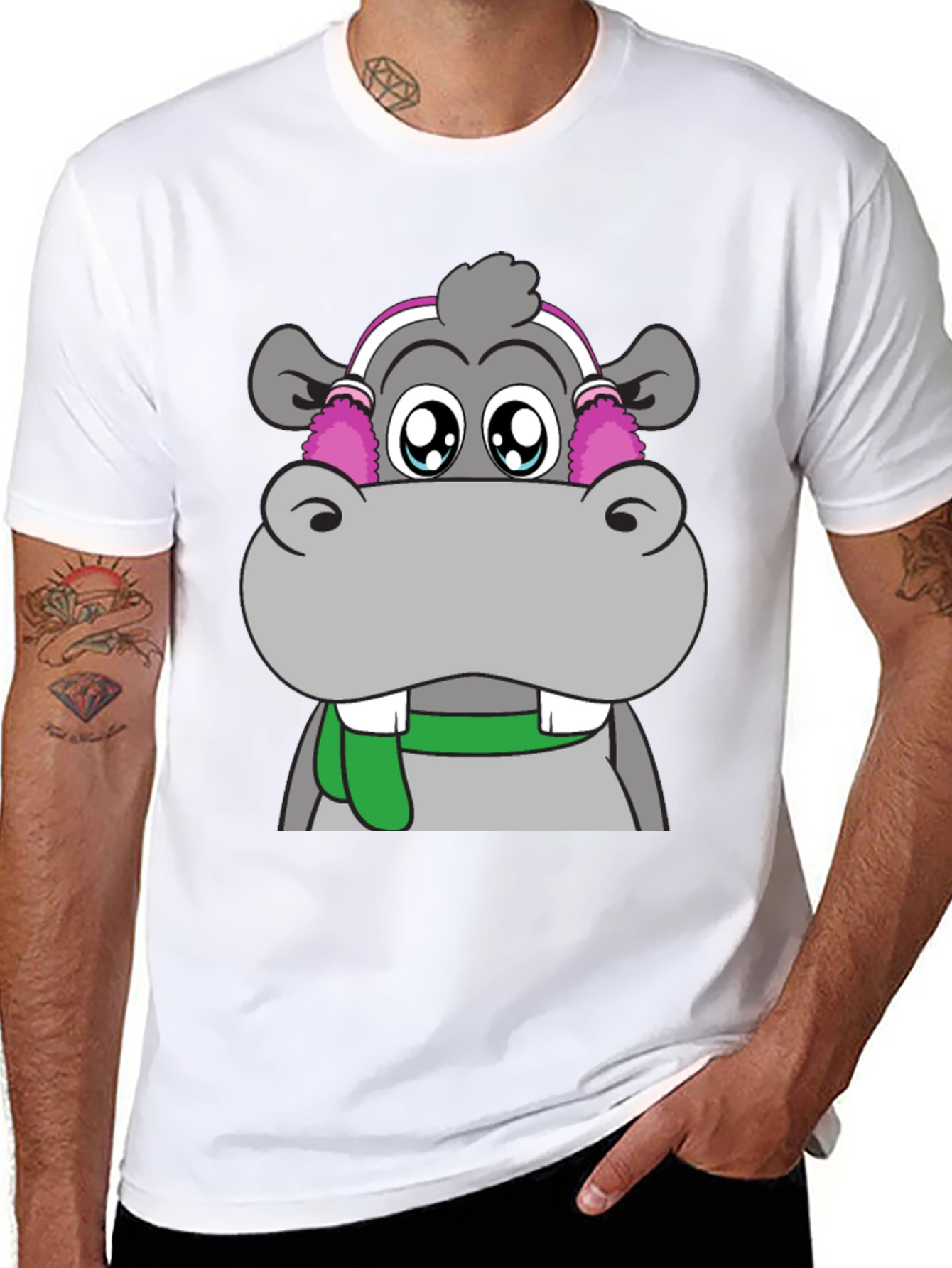 Hippo Headphones Graphic Tee - Cool Black T-Shirt
