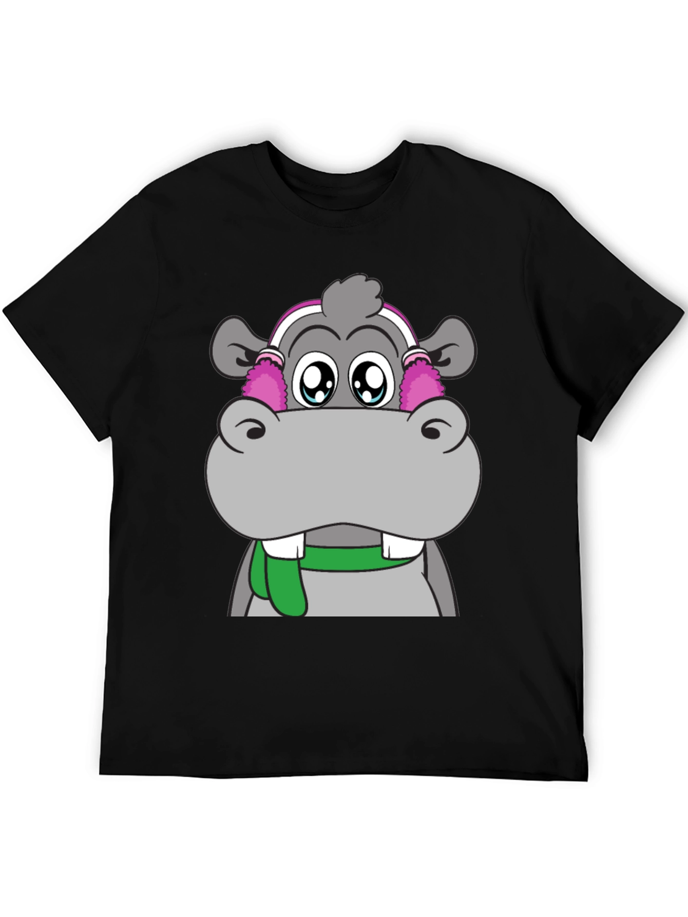 Hippo Headphones Graphic Tee - Cool Black T-Shirt
