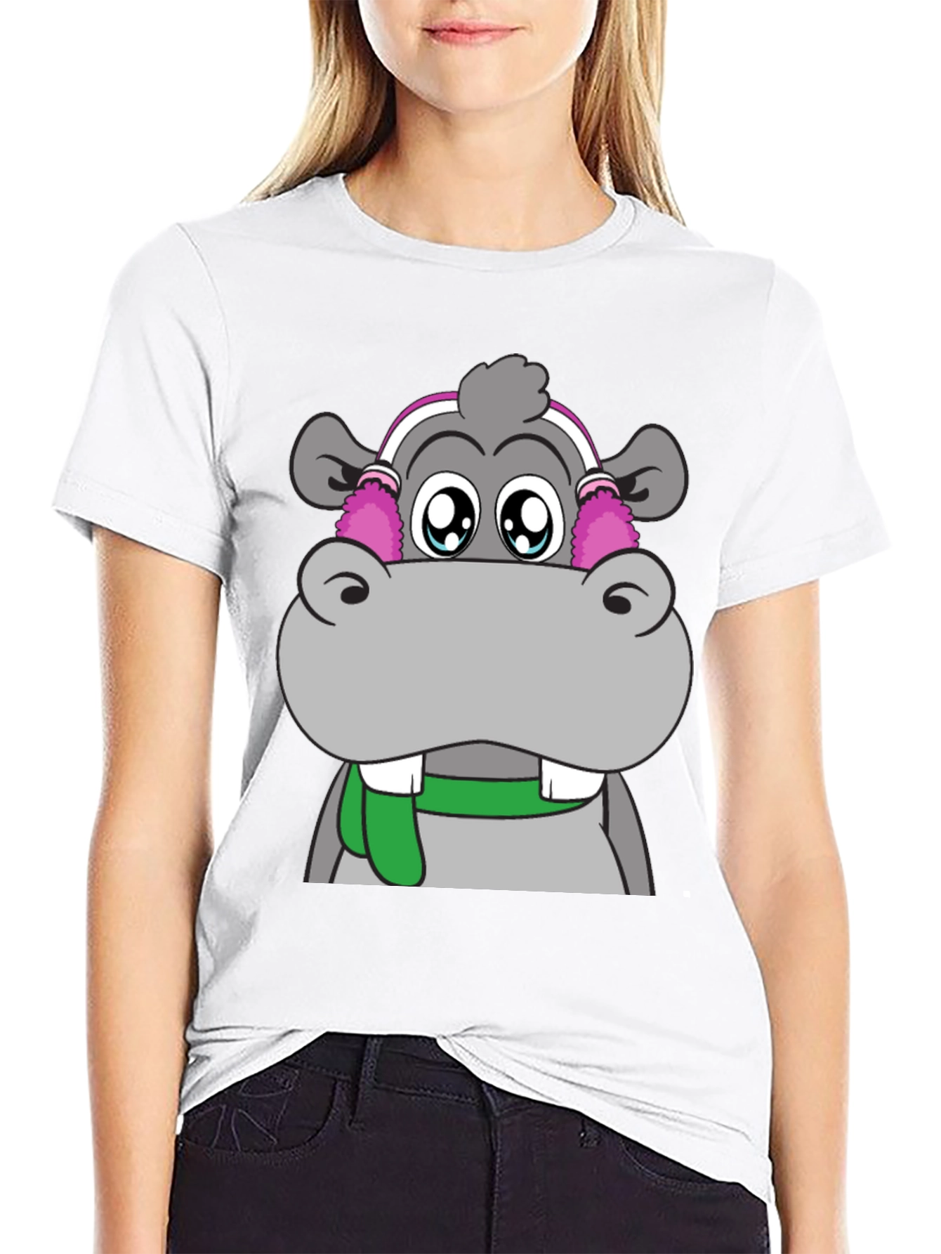 Hippo Headphones Graphic Tee - Cool Black T-Shirt