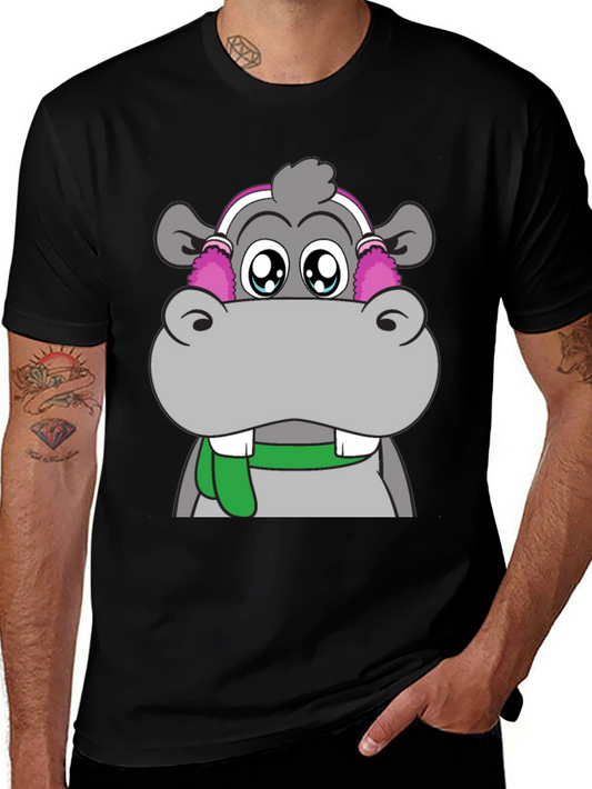 Hippo Headphones Graphic Tee - Cool Black T-Shirt