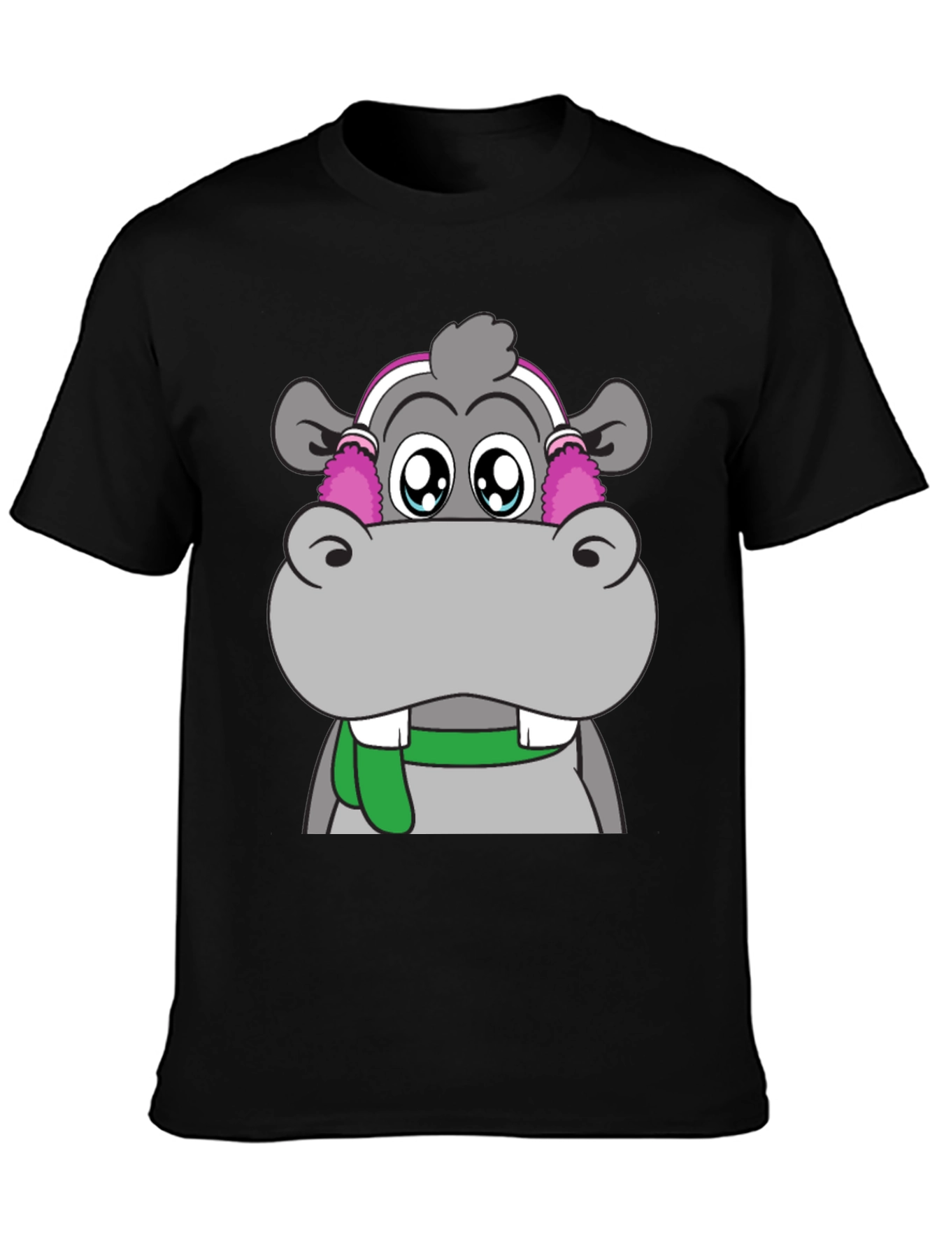 Hippo Headphones Graphic Tee - Cool Black T-Shirt