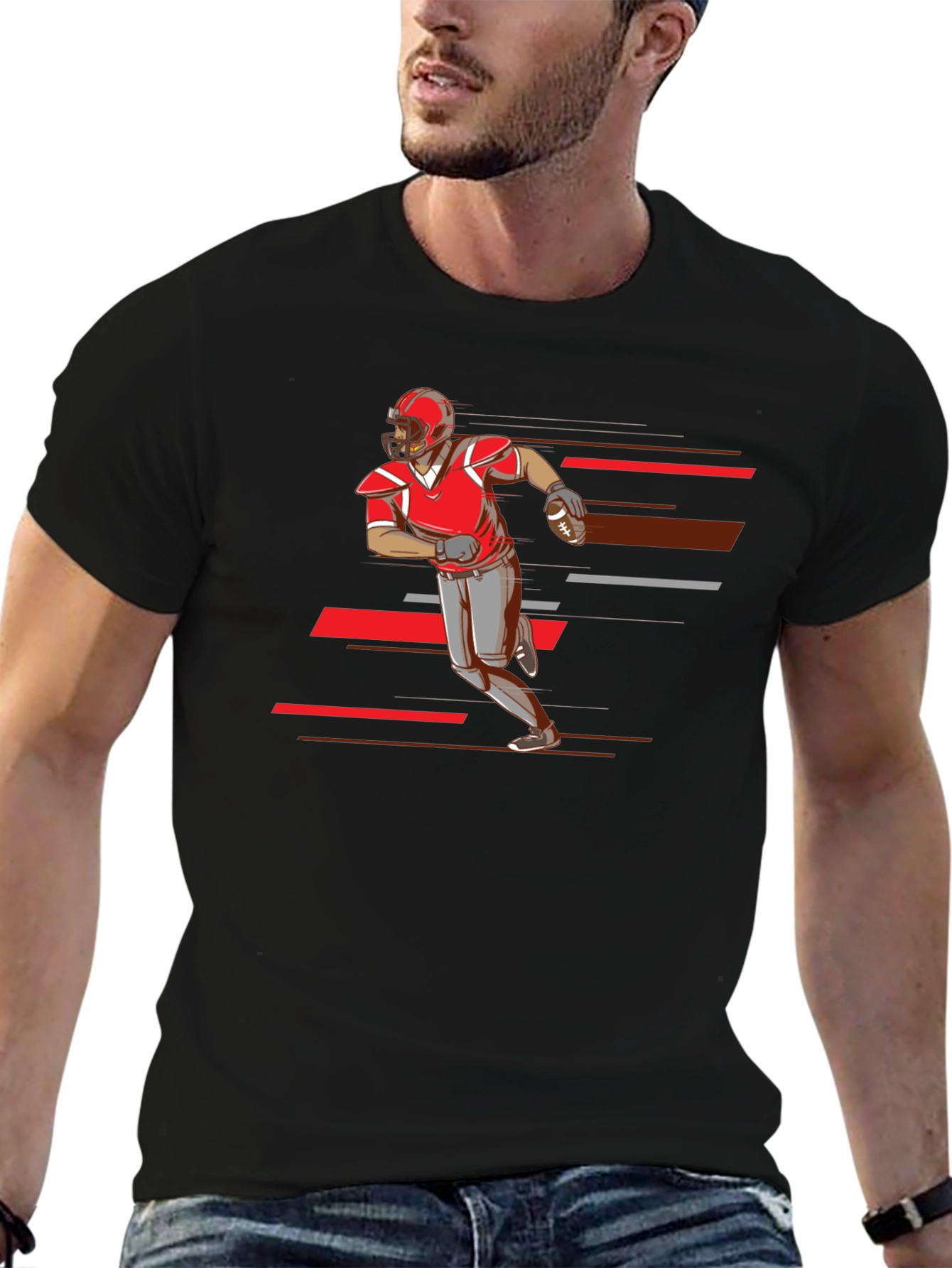 Football Player Graphic Tee - Black