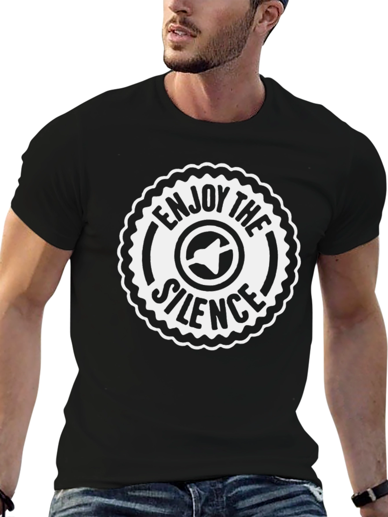 Enjoy The Silence Graphic Tee - Black Crew Neck