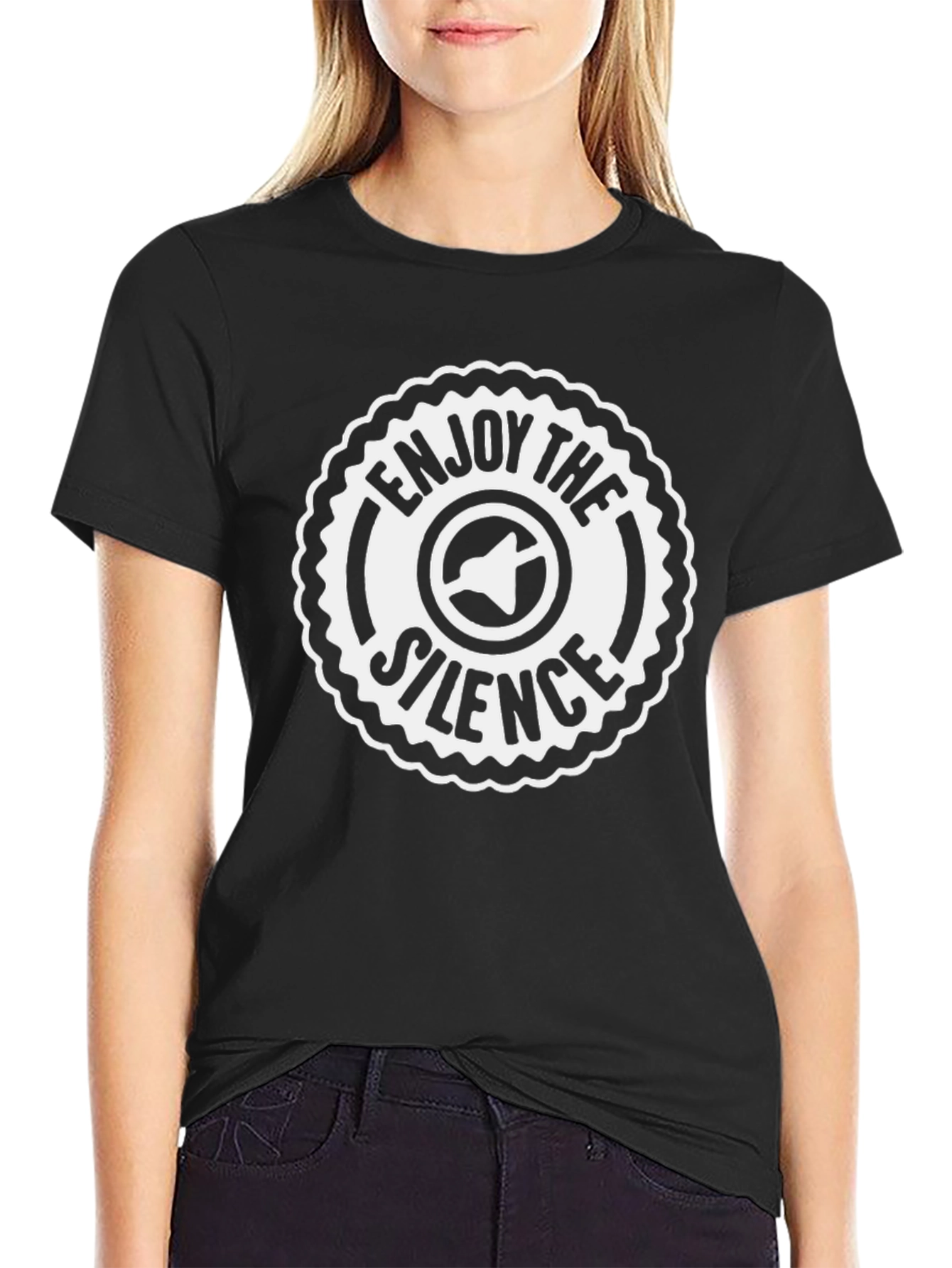 Enjoy The Silence Graphic Tee - Black Crew Neck