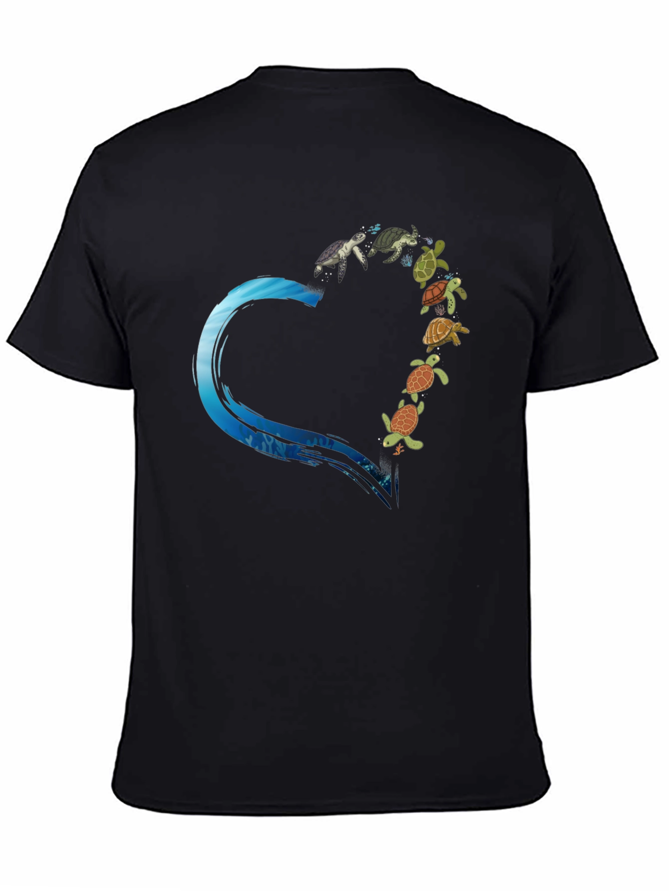 Turtle Heart Graphic Tee - Black Cotton T-Shirt