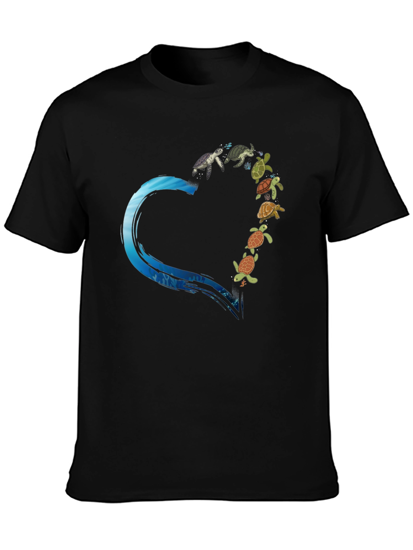 Turtle Heart Graphic Tee - Black Cotton T-Shirt