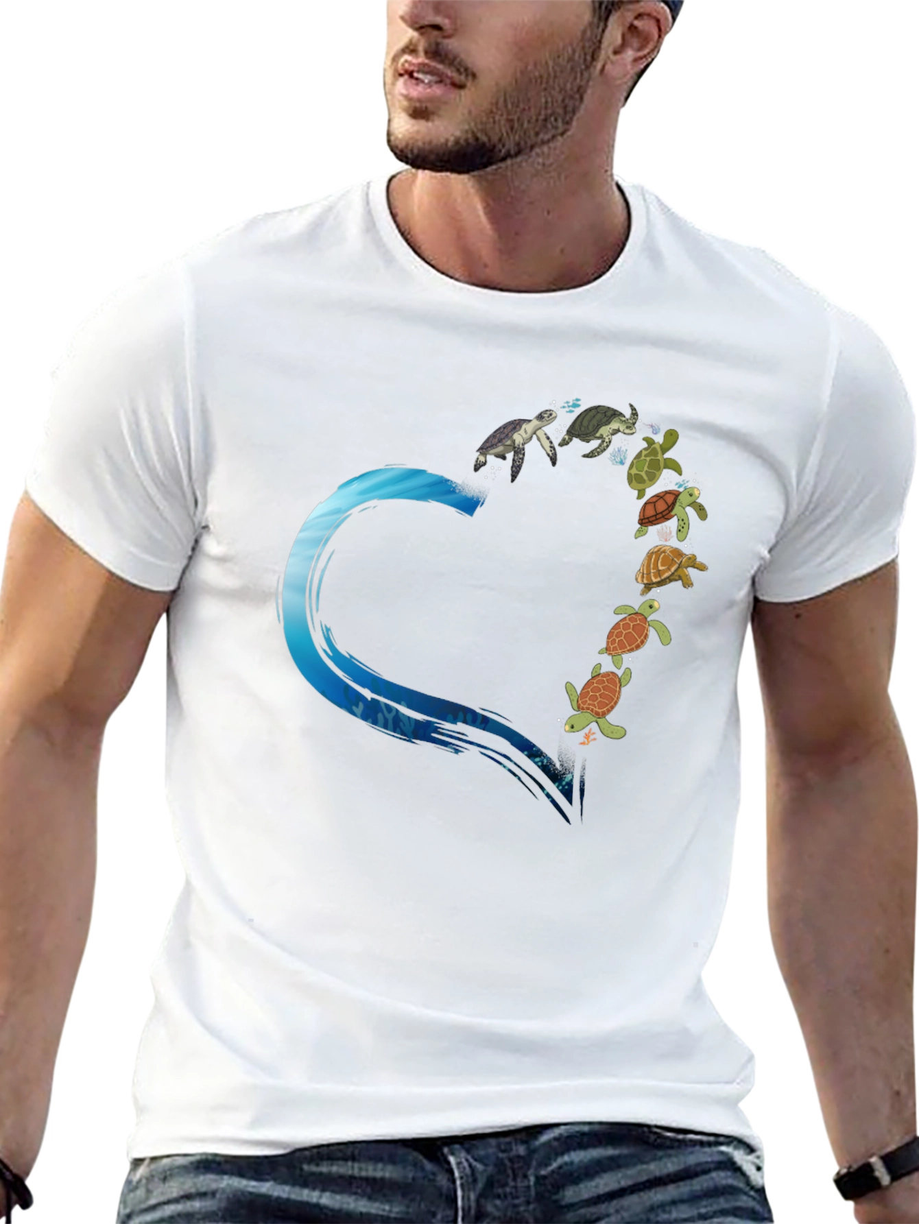 Turtle Heart Graphic Tee - Black Cotton T-Shirt