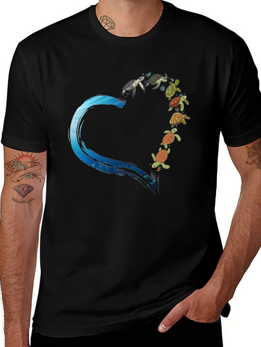 Turtle Heart Graphic Tee - Black Cotton T-Shirt
