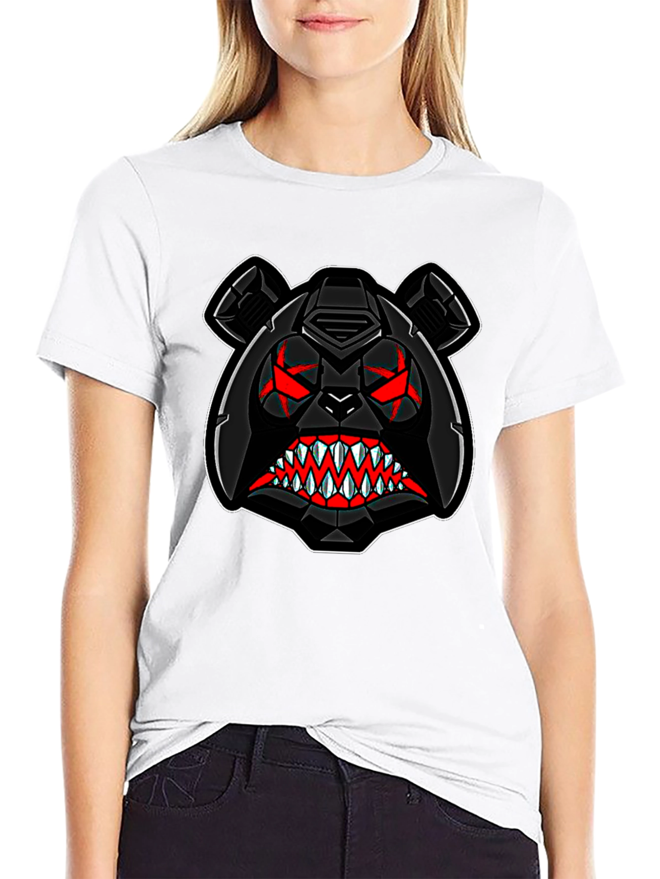 Mens Black T-Shirt with Aggressive Bear Graphic