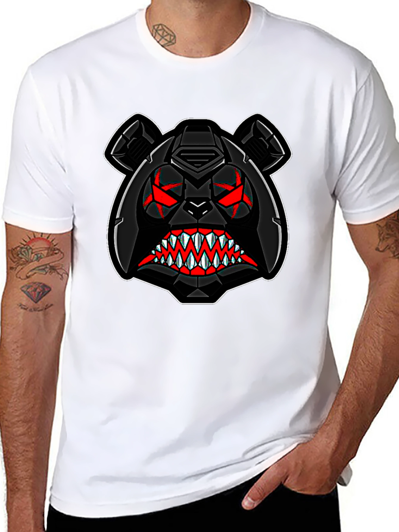 Mens Black T-Shirt with Aggressive Bear Graphic
