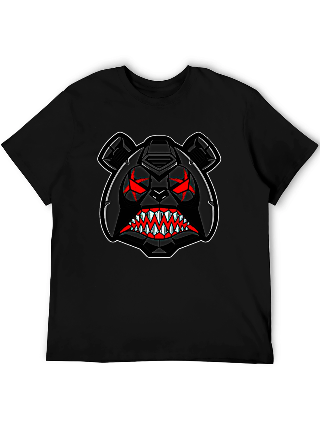 Mens Black T-Shirt with Aggressive Bear Graphic